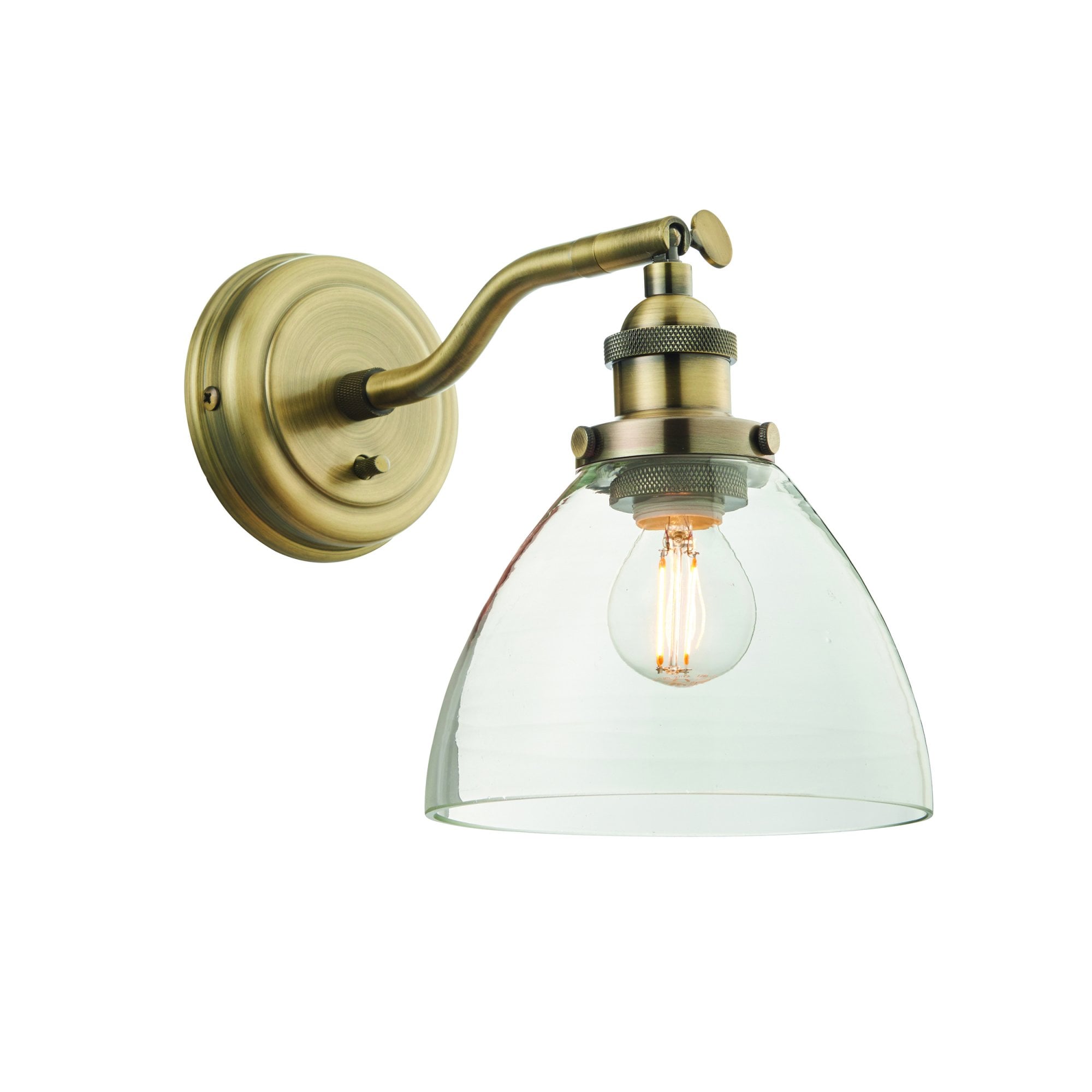 Endon Hansen Single Light Wall Light - Antique Brass Plate & Clear Glass