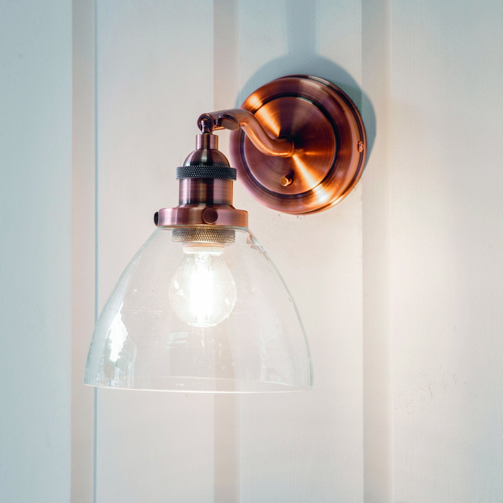 Endon Hansen Single Light Wall Light  - Aged Copper Plate & Clear Glass