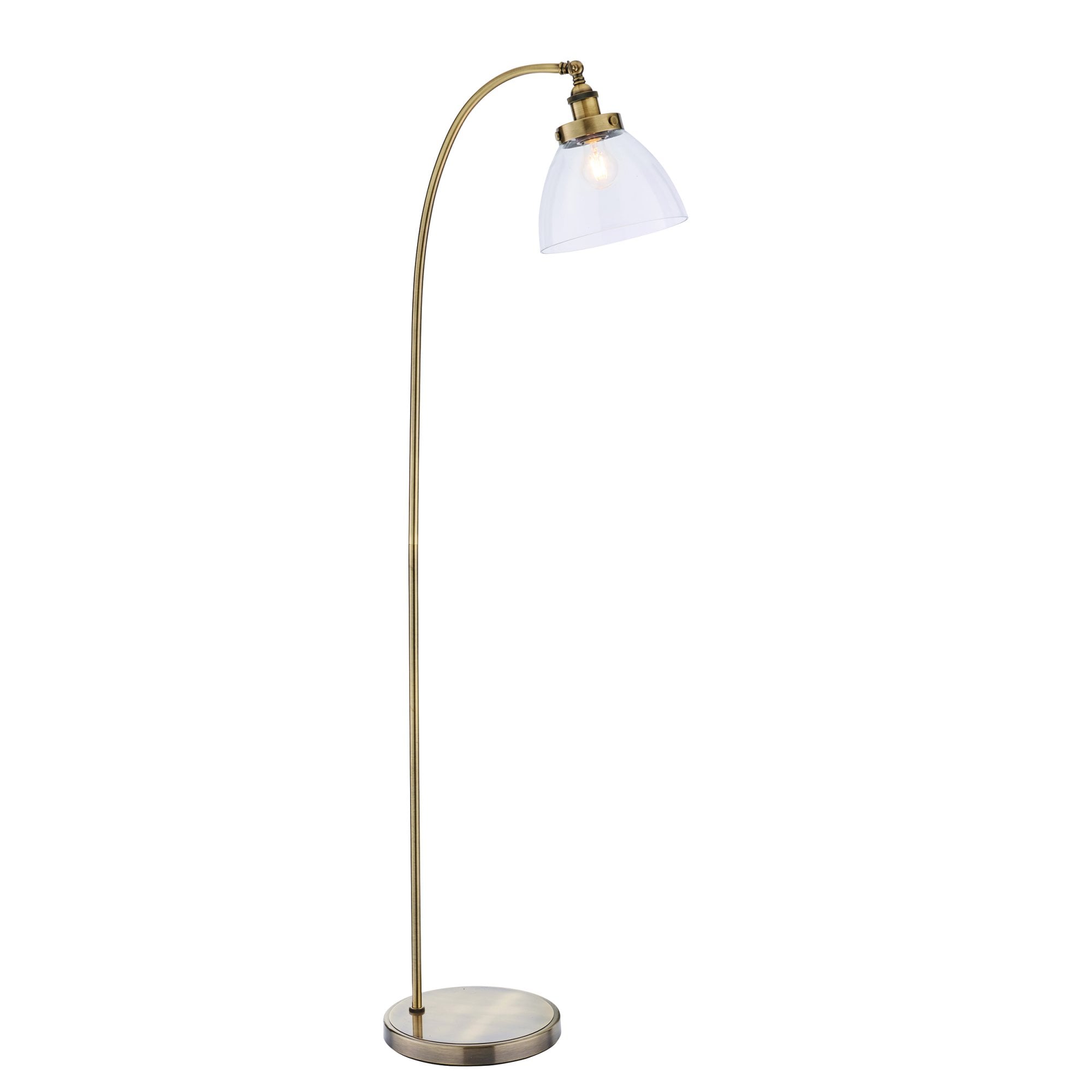 Endon Hansen Single Light Floor Lamp - Antique Brass Plate & Clear Glass