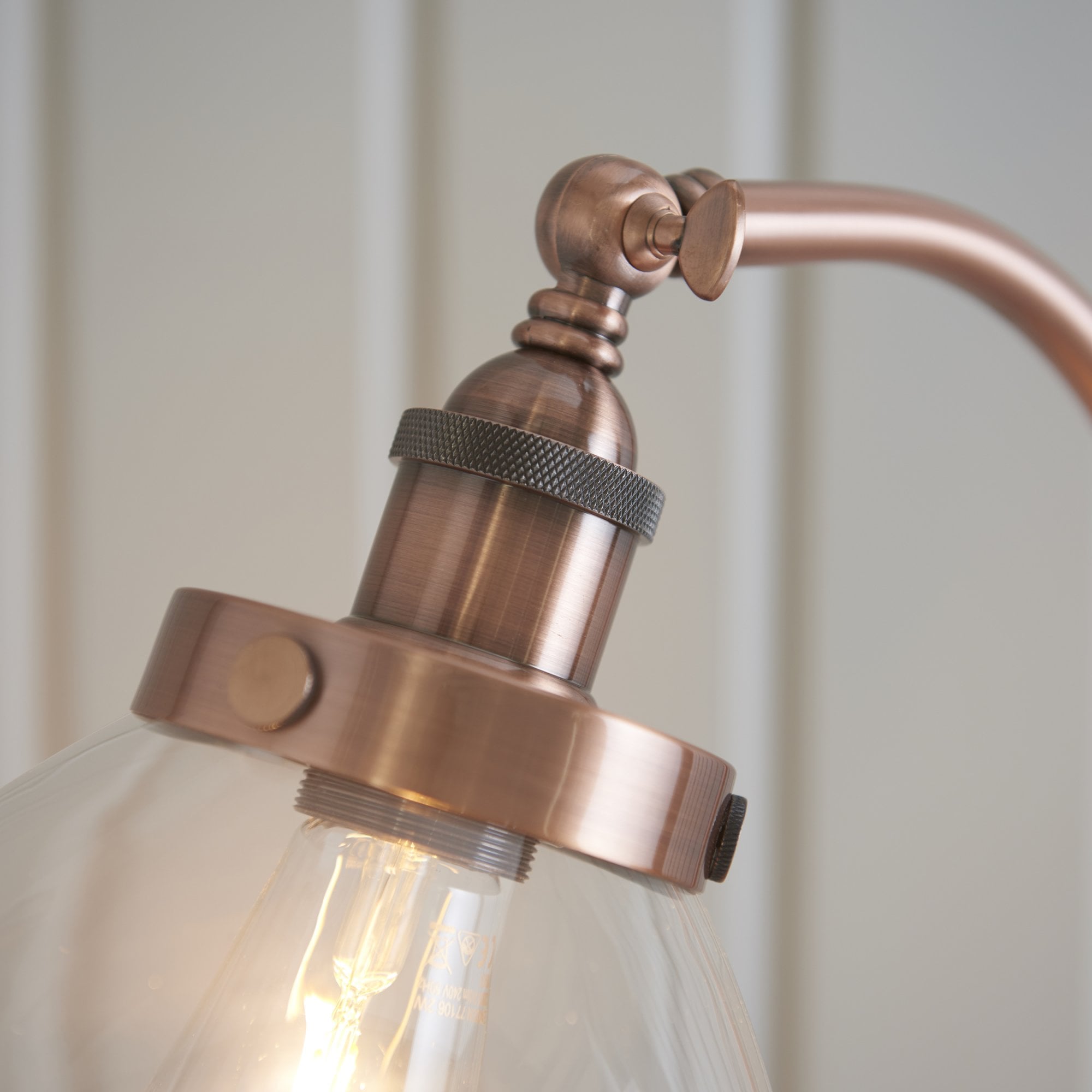 Endon Hansen Single Light Floor Lamp  - Aged Copper Plate & Clear Glass