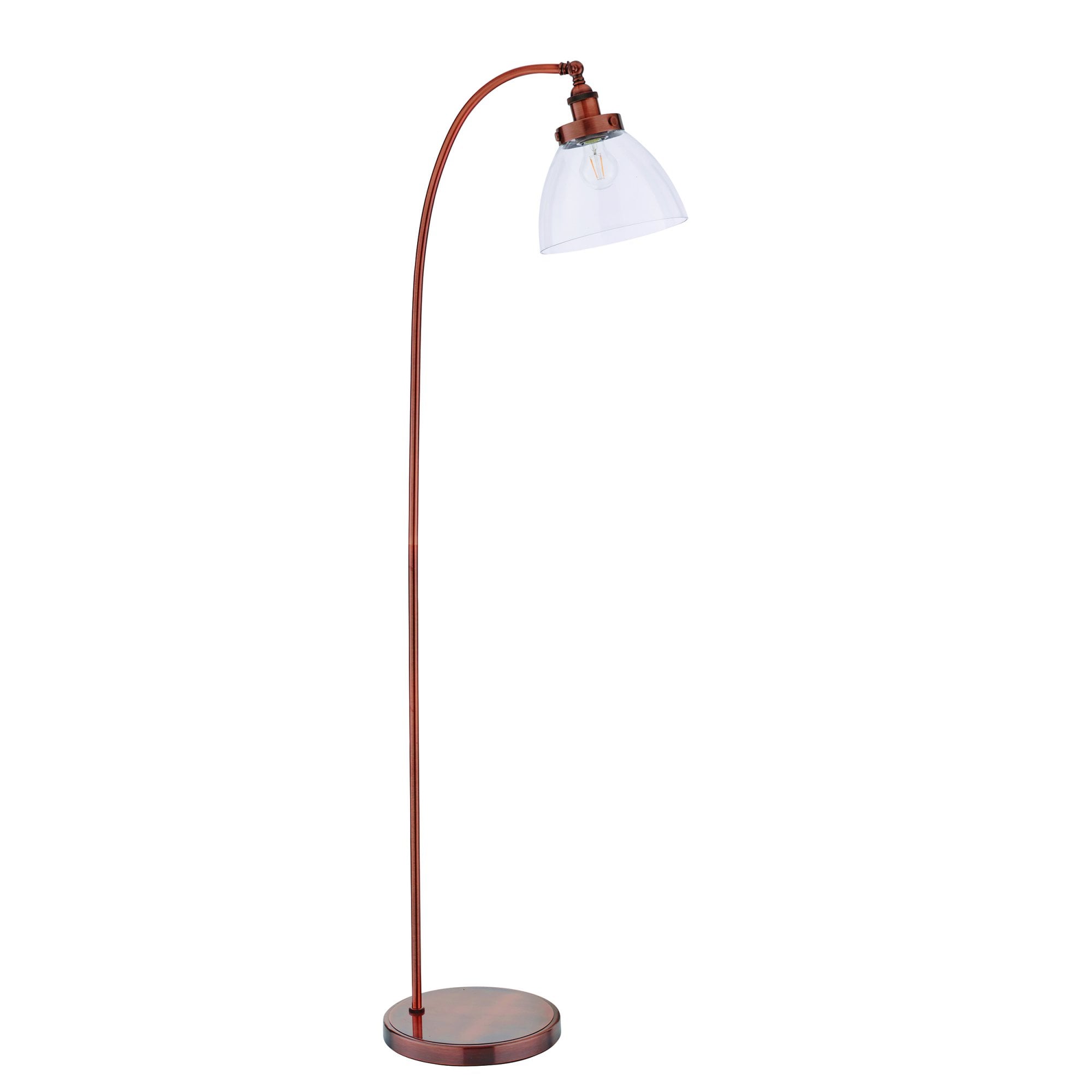 Endon Hansen Single Light Floor Lamp  - Aged Copper Plate & Clear Glass