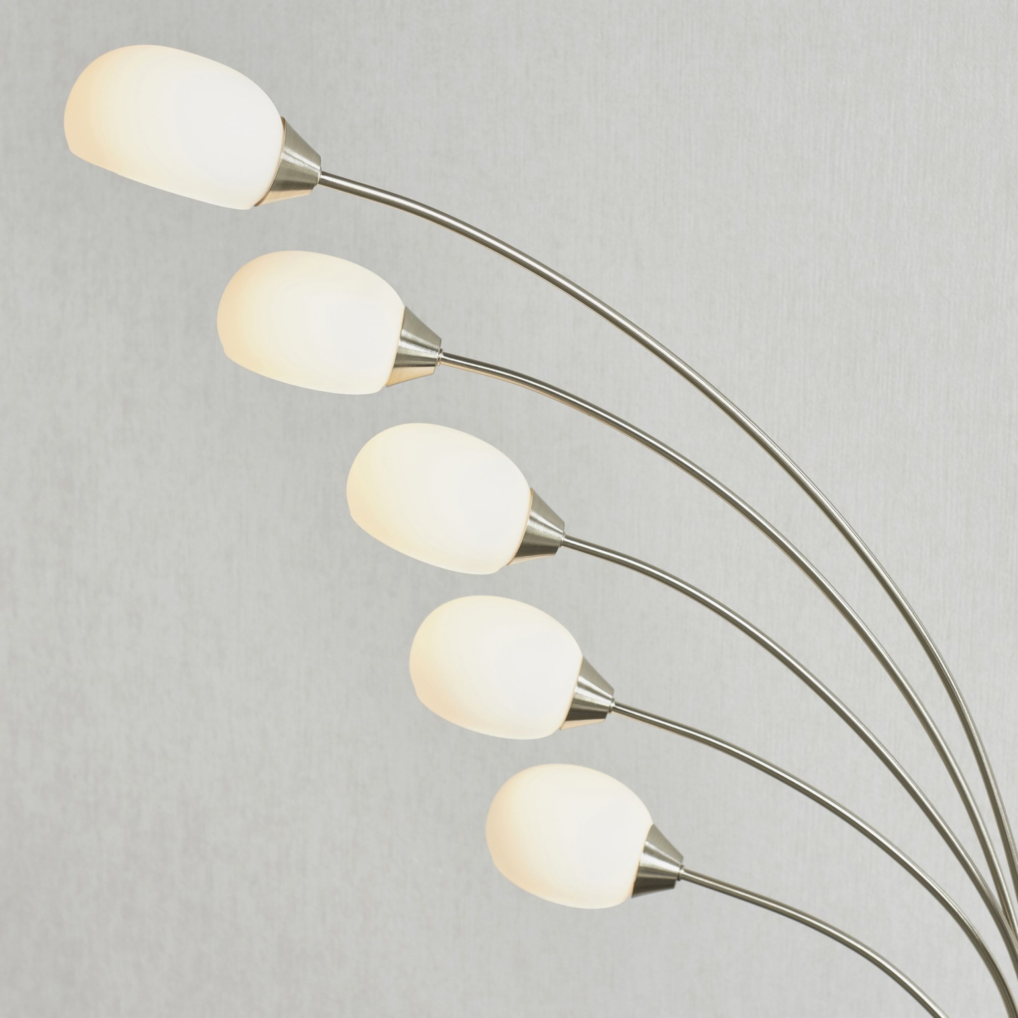 Endon Jaspa 5 Light Floor Lamp - Satin Nickel Plate & White Glass
