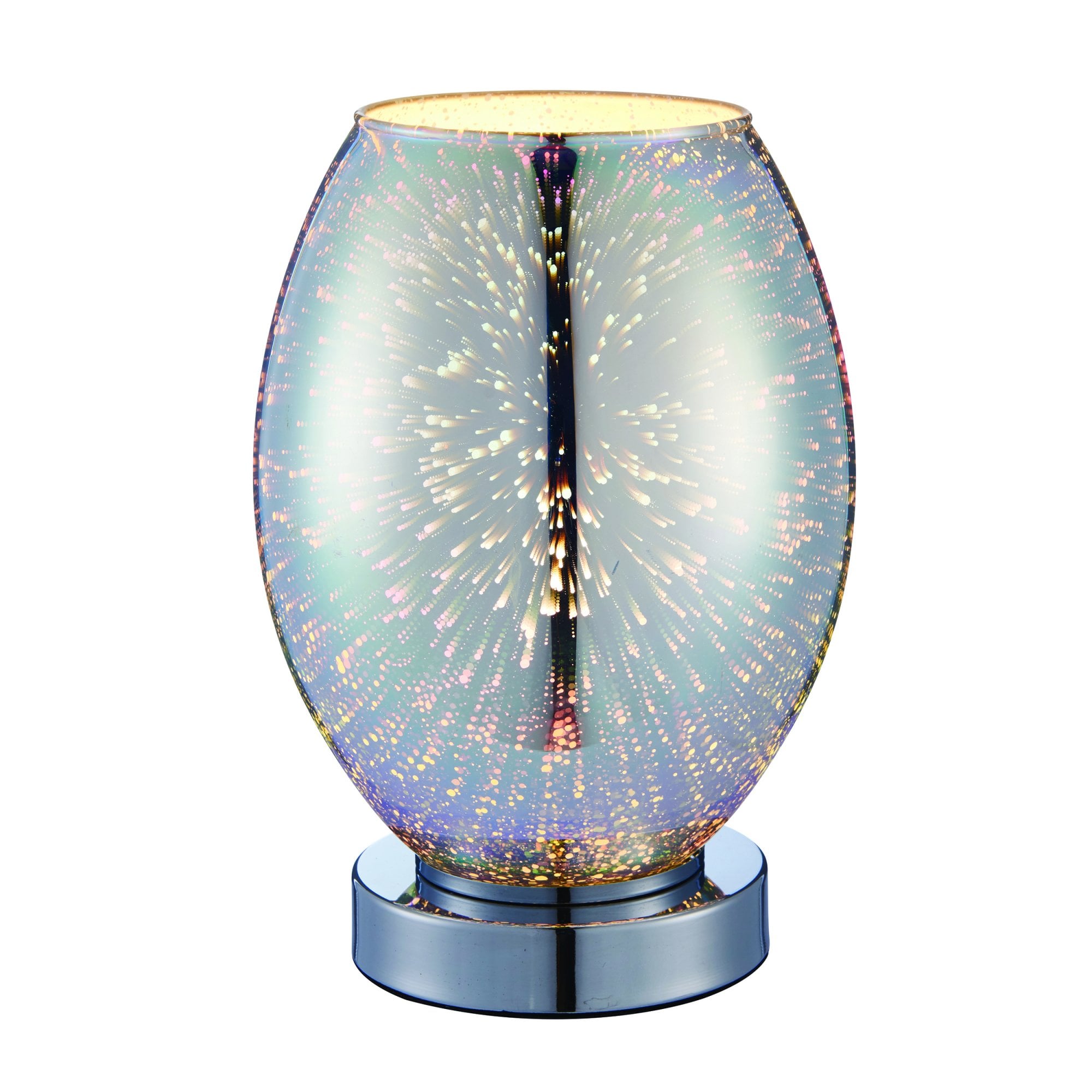 Endon Stellar Single Light Table Lamp - Chrome Holographic Glass & Chrome Plate