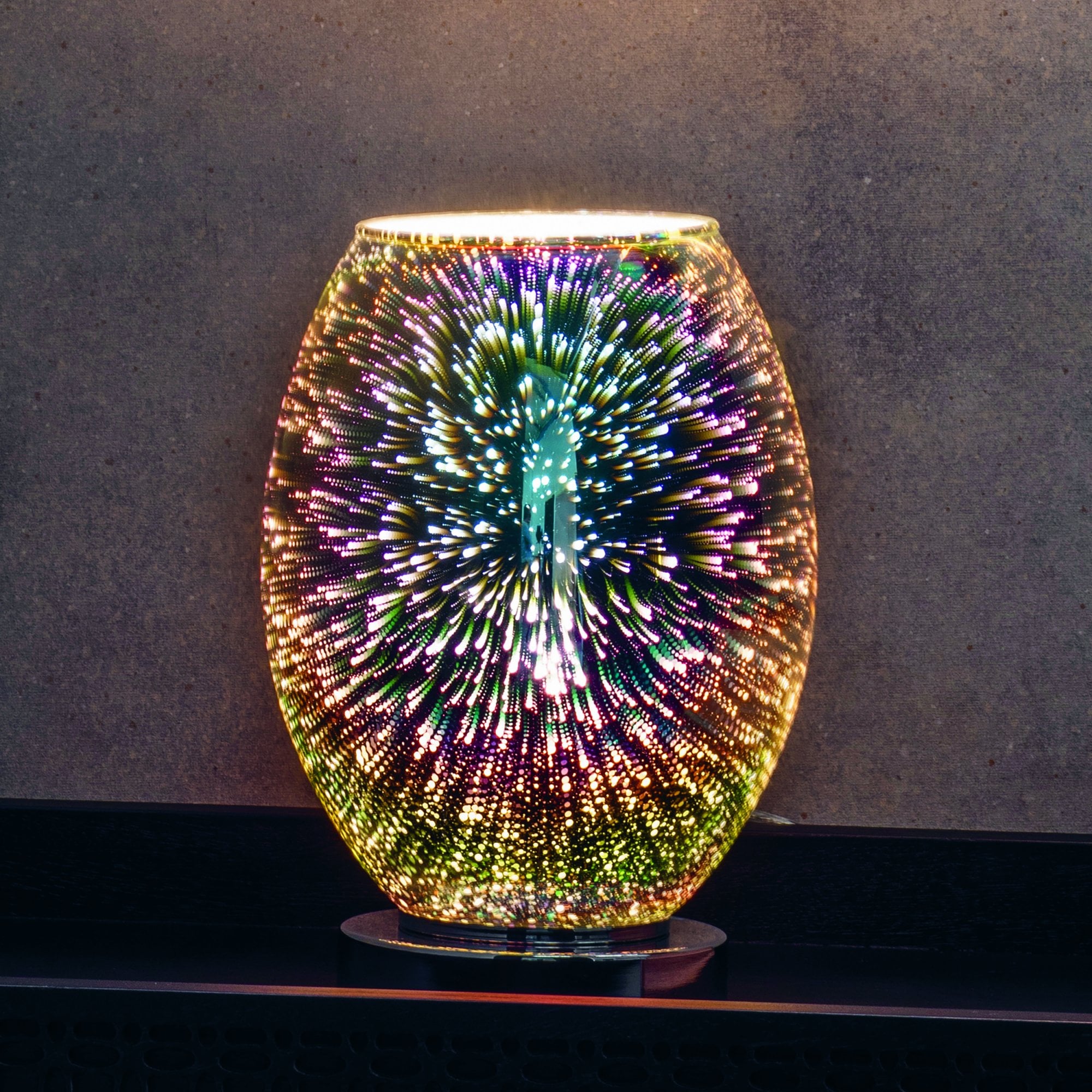 Endon Stellar Single Light Table Lamp - Chrome Holographic Glass & Chrome Plate