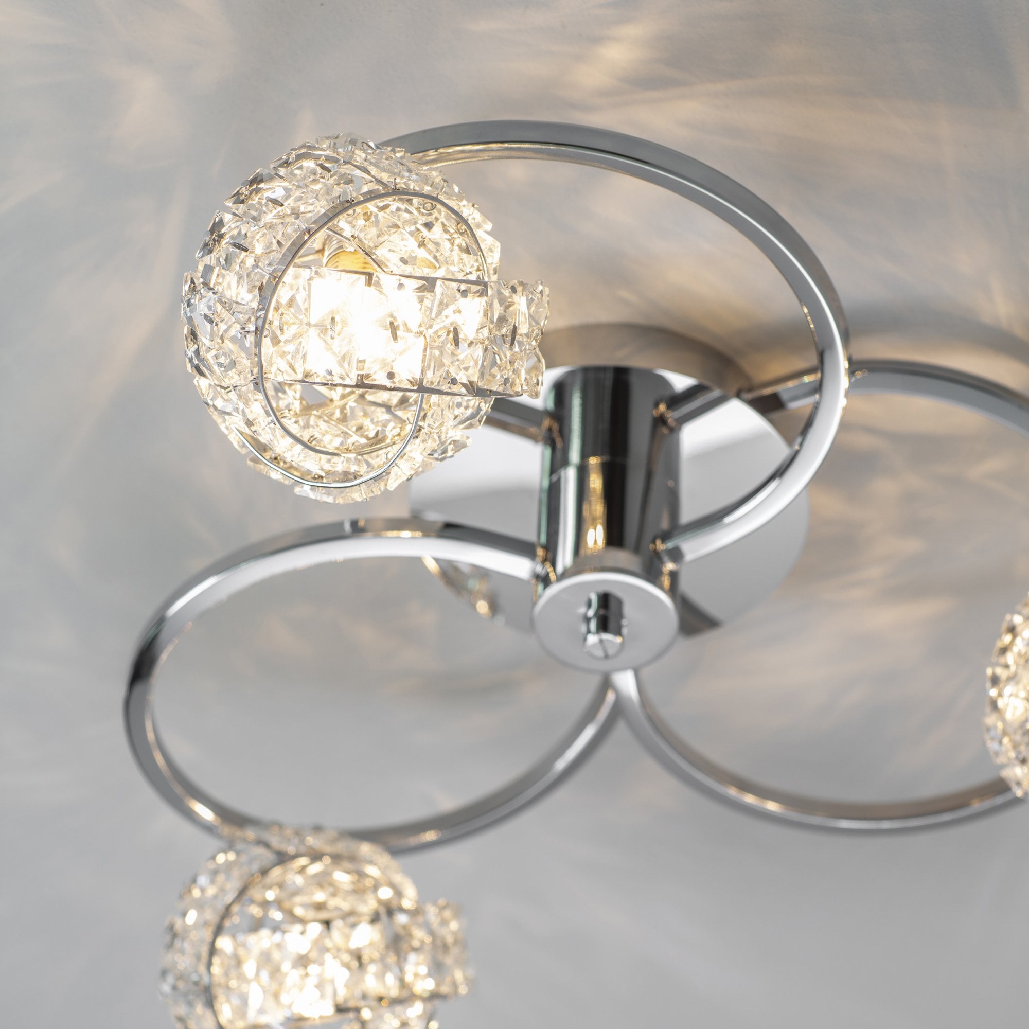 Endon Talia 3 Light Semi Flush Fitting  - Chrome Plate & Clear Crystal