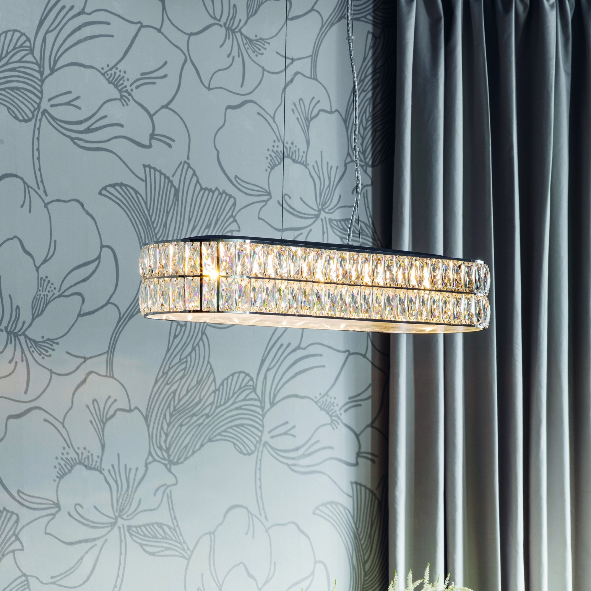 Endon Verina 5 Light Linear Pendant - Clear Crystal & Chrome Plate