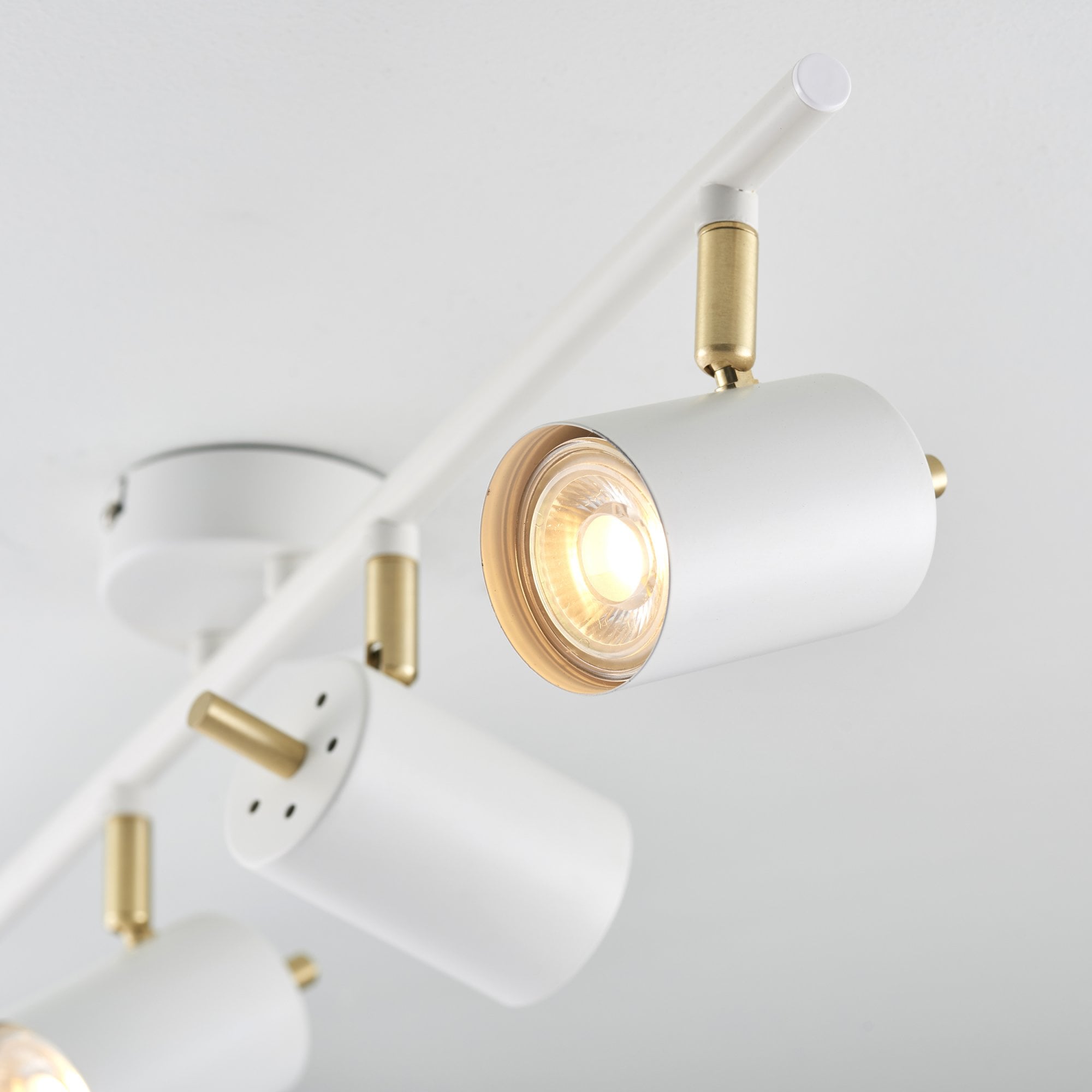 Endon Gull 4 Light Spot Light - Matt White Paint & Satin Brass Plate