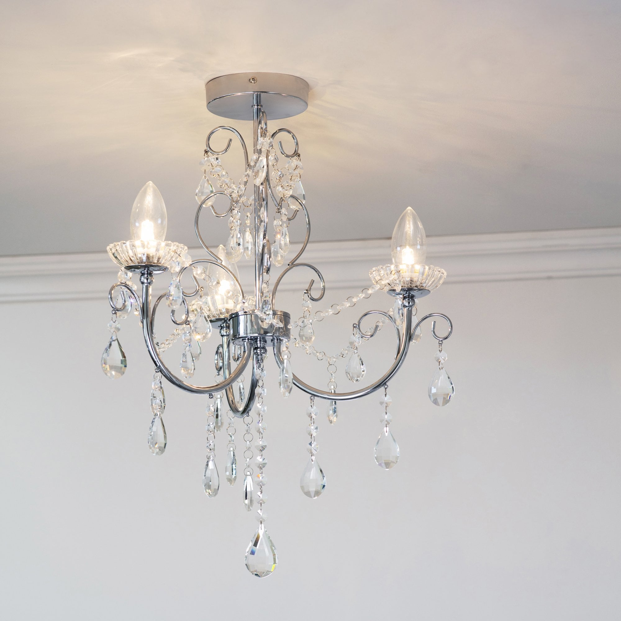 Endon Tabitha 3 Light Semi Flush Fitting - Chrome Plate & Clear Crystal
