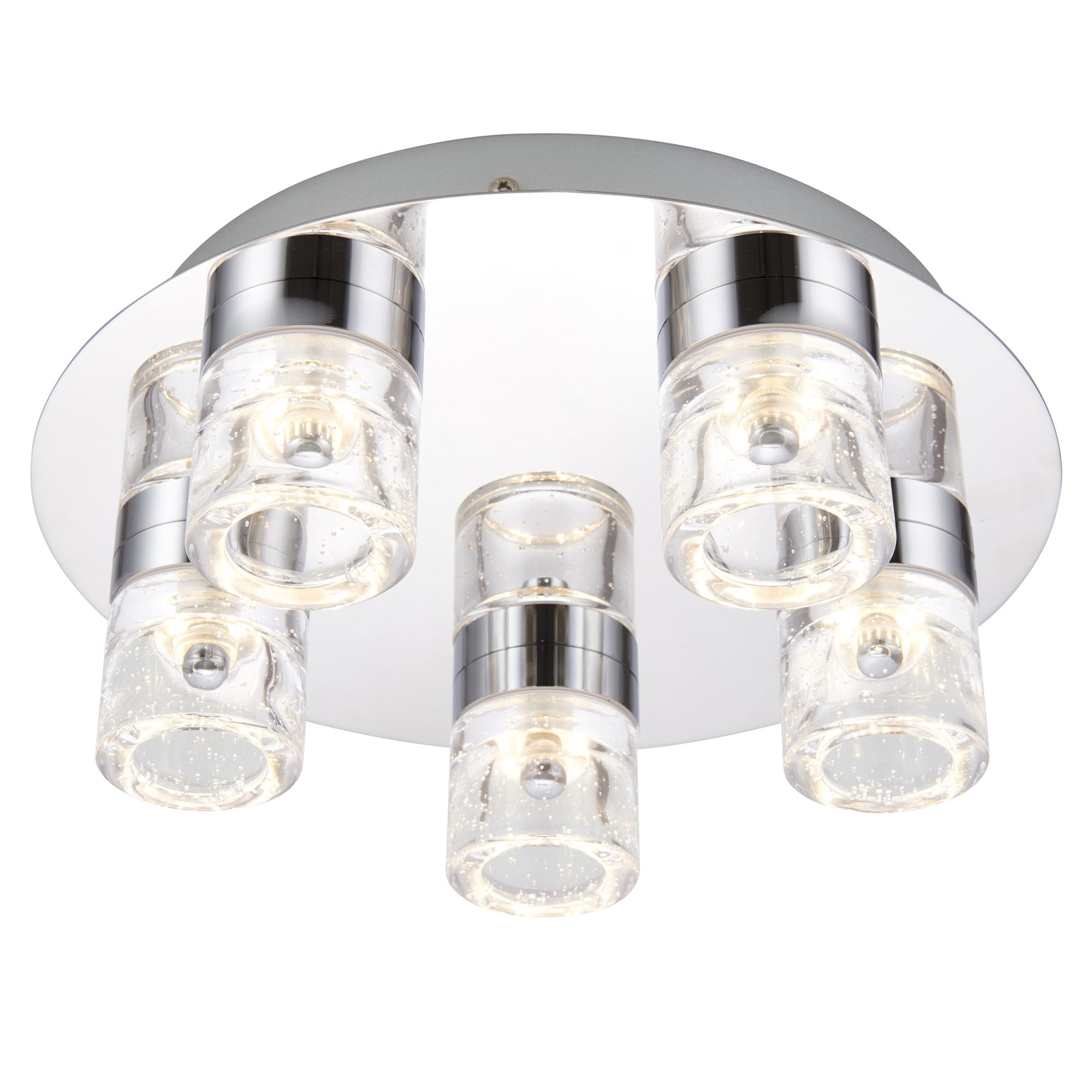 Endon Imperial 5 Light Flush Fitting - Chrome Plate & Clear Bubble Glass