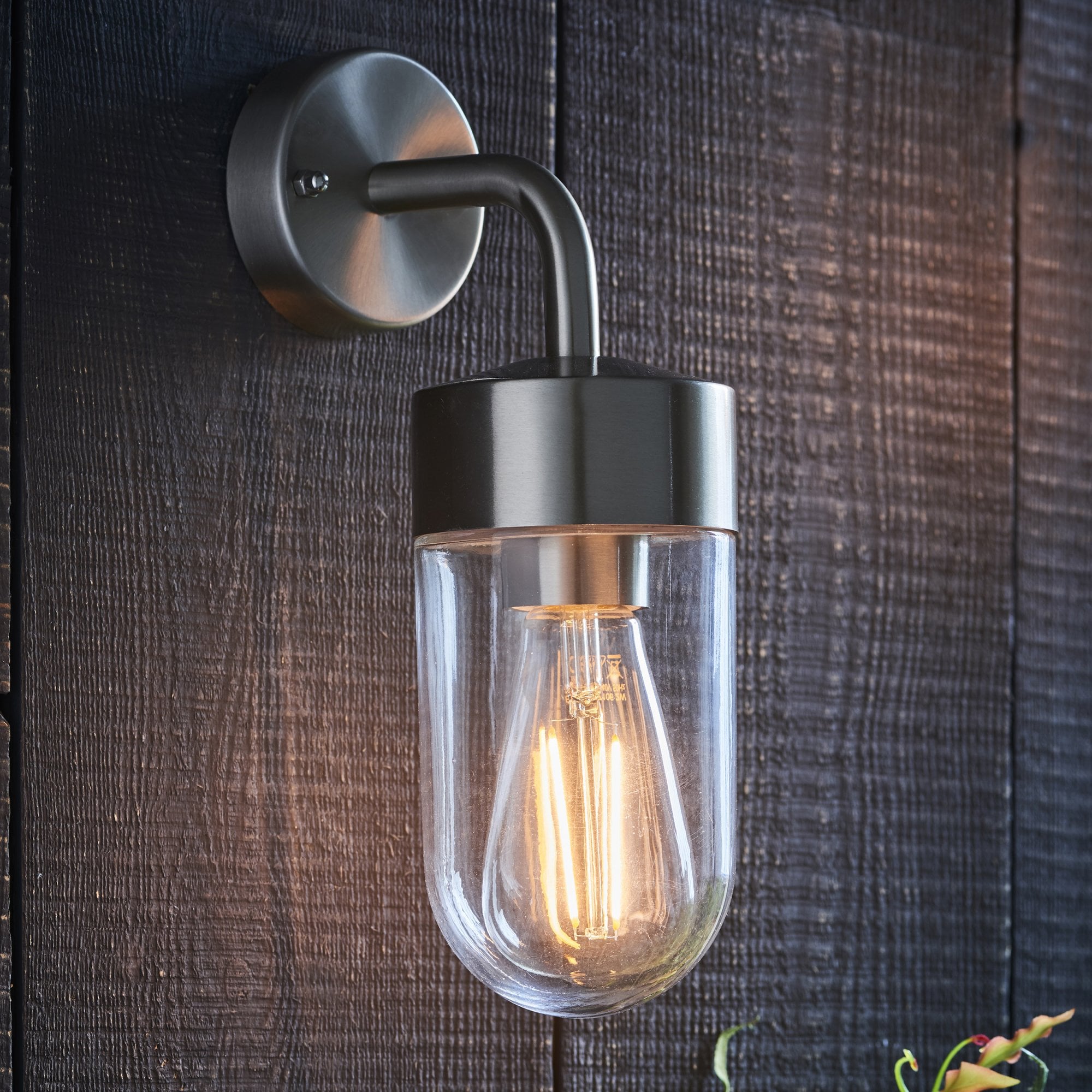 Endon North Single Light Wall Light - Brushed Stainless Steel & Clear Glass