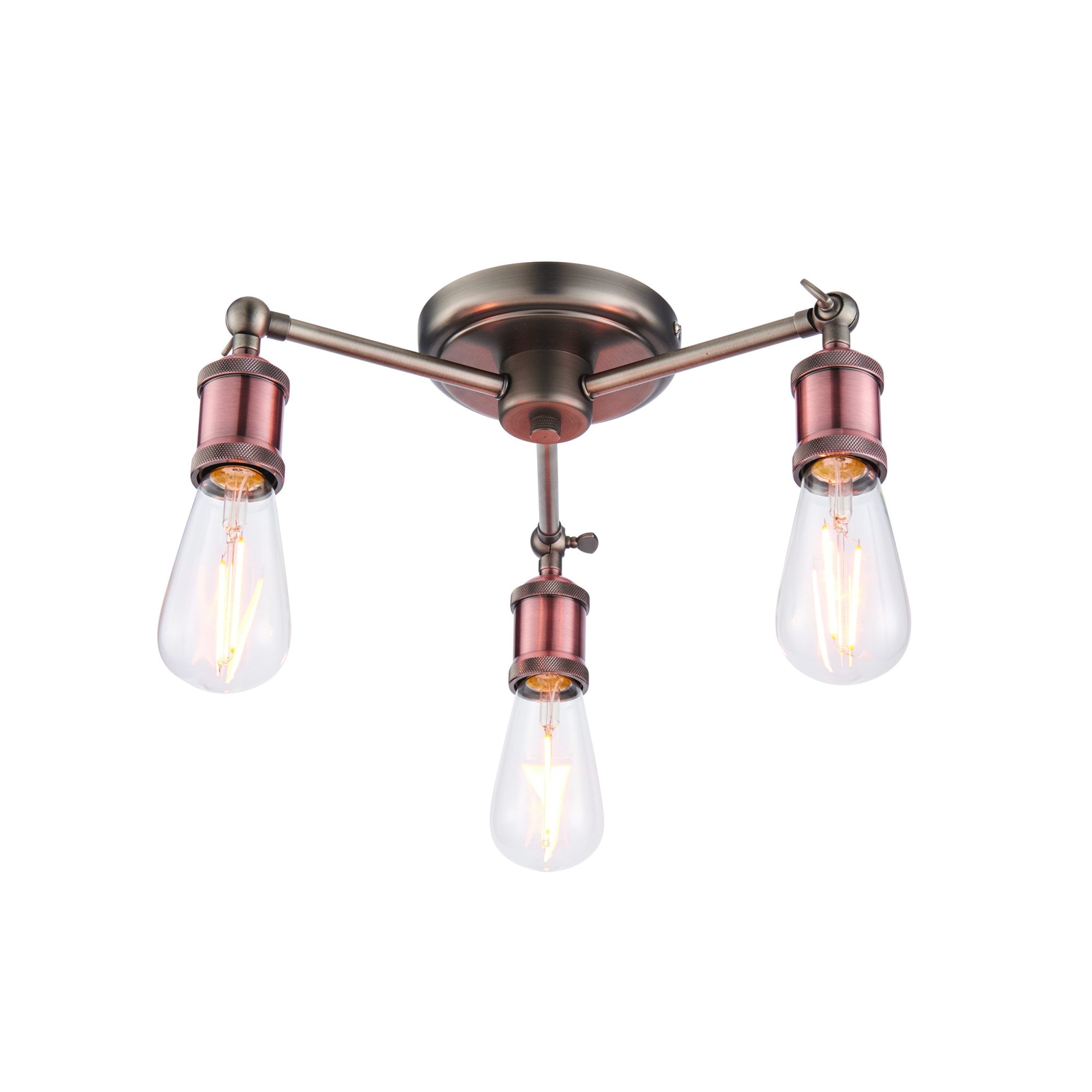 Endon Hal 3 Light Semi Flush Fitting - Aged Pewter & Aged Copper Plate