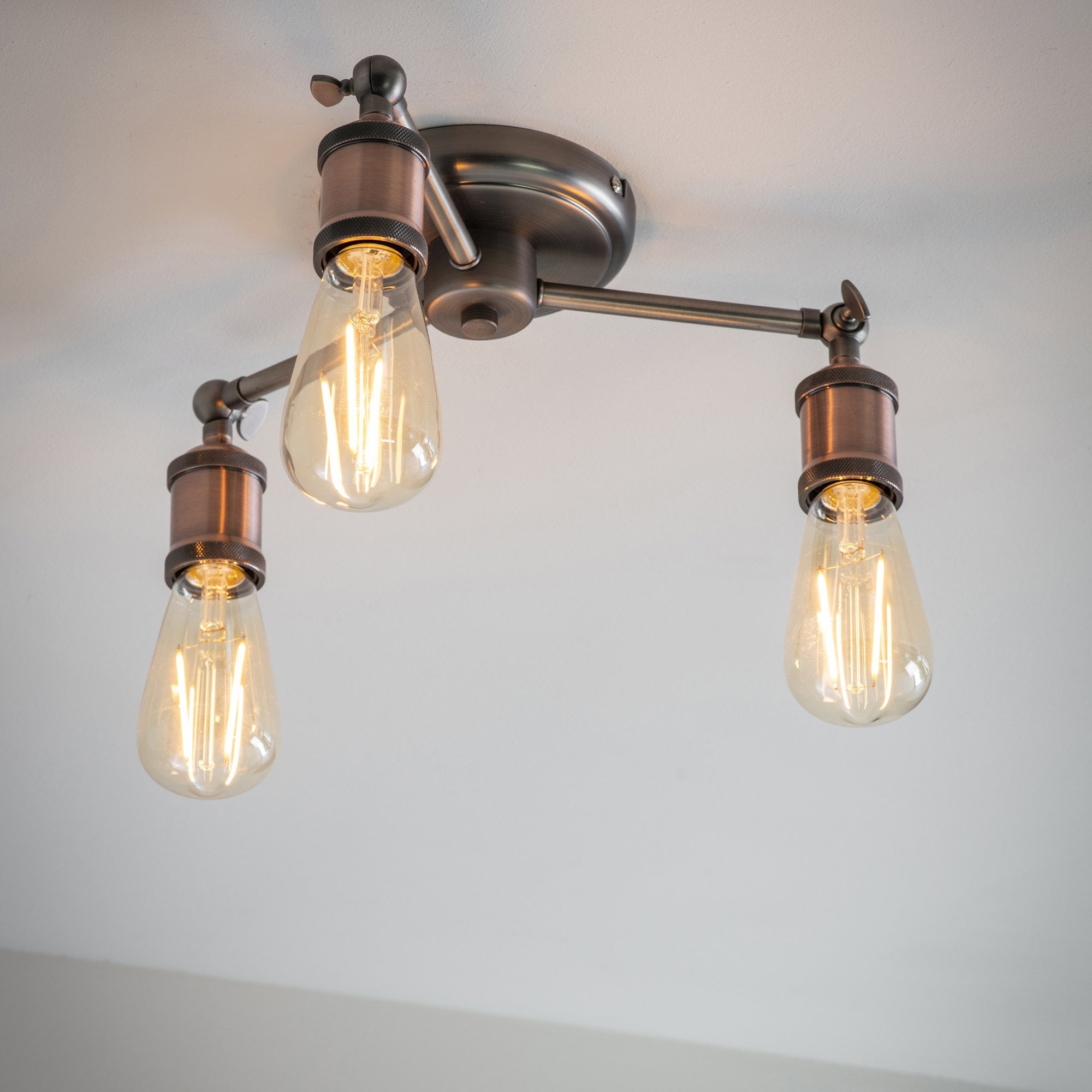 Endon Hal 3 Light Semi Flush Fitting - Aged Pewter & Aged Copper Plate