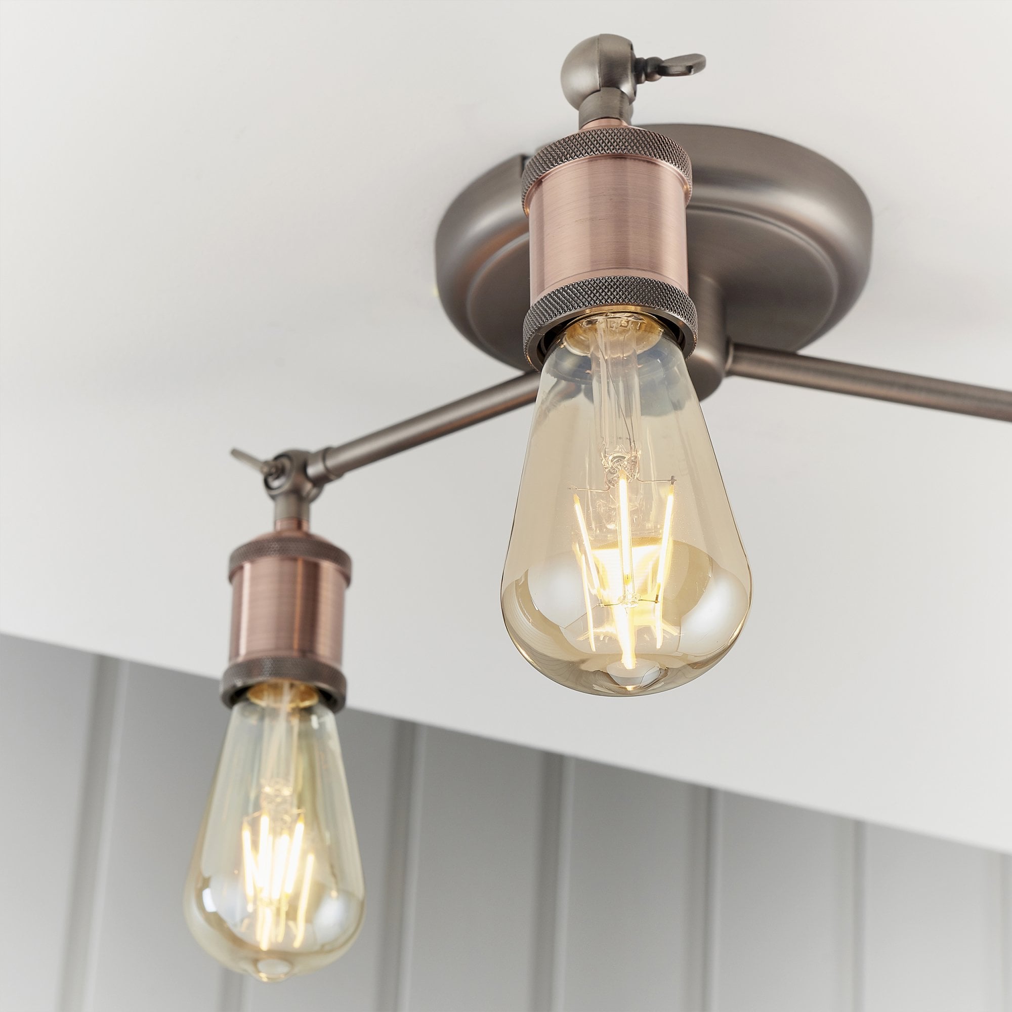 Endon Hal 3 Light Semi Flush Fitting - Aged Pewter & Aged Copper Plate