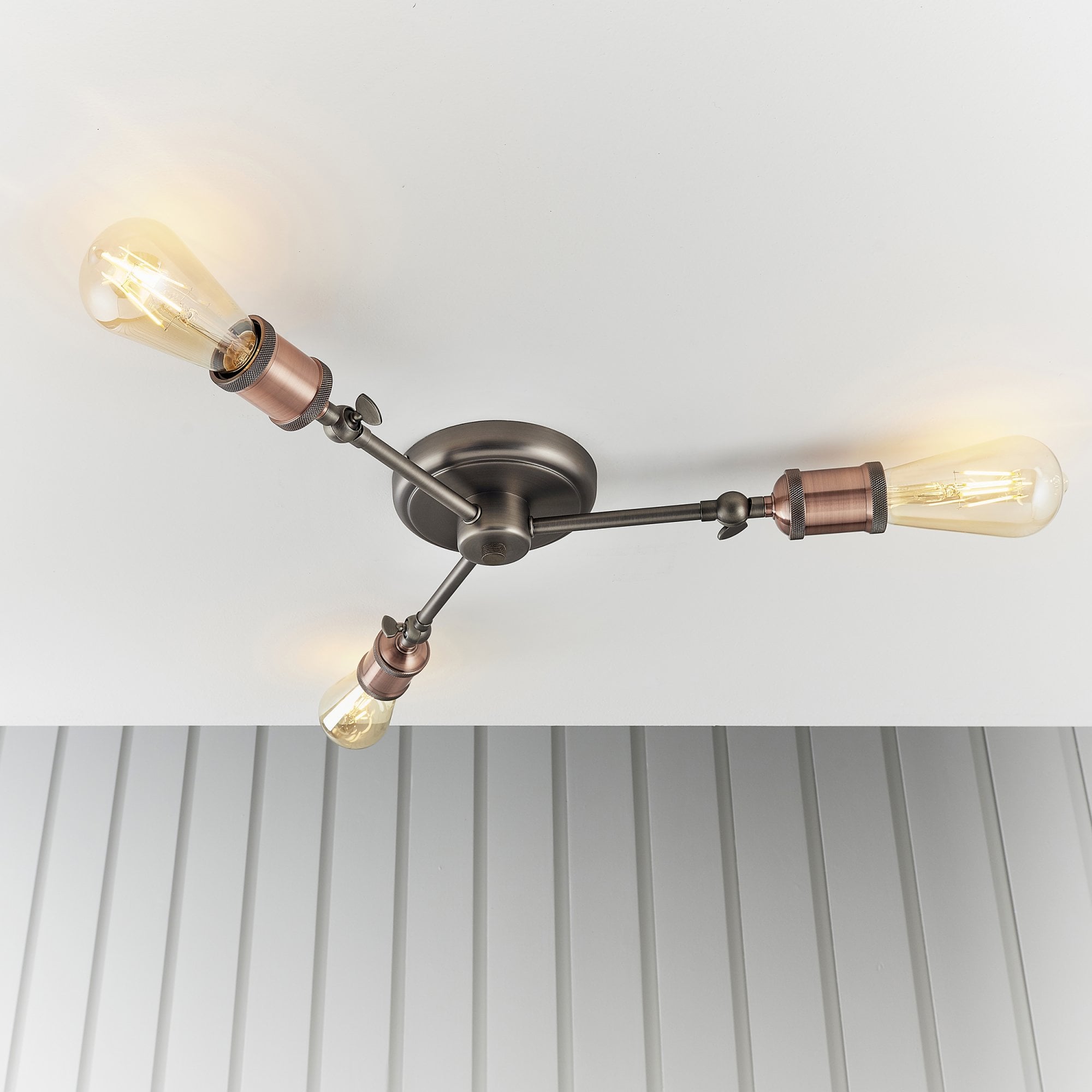 Endon Hal 3 Light Semi Flush Fitting - Aged Pewter & Aged Copper Plate