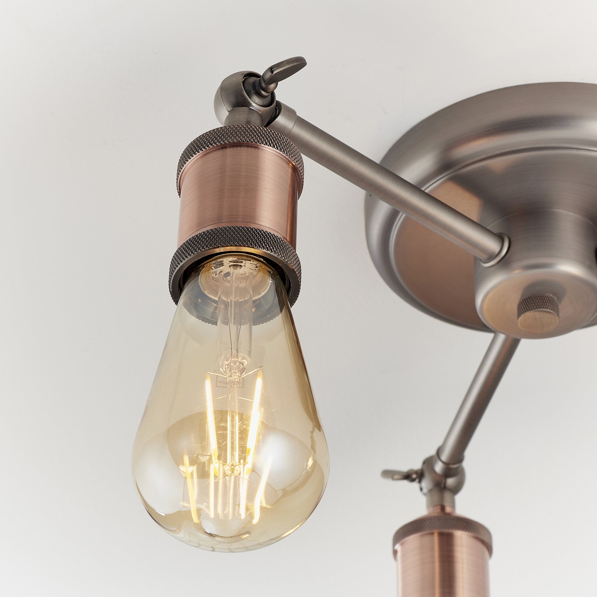 Endon Hal 3 Light Semi Flush Fitting - Aged Pewter & Aged Copper Plate