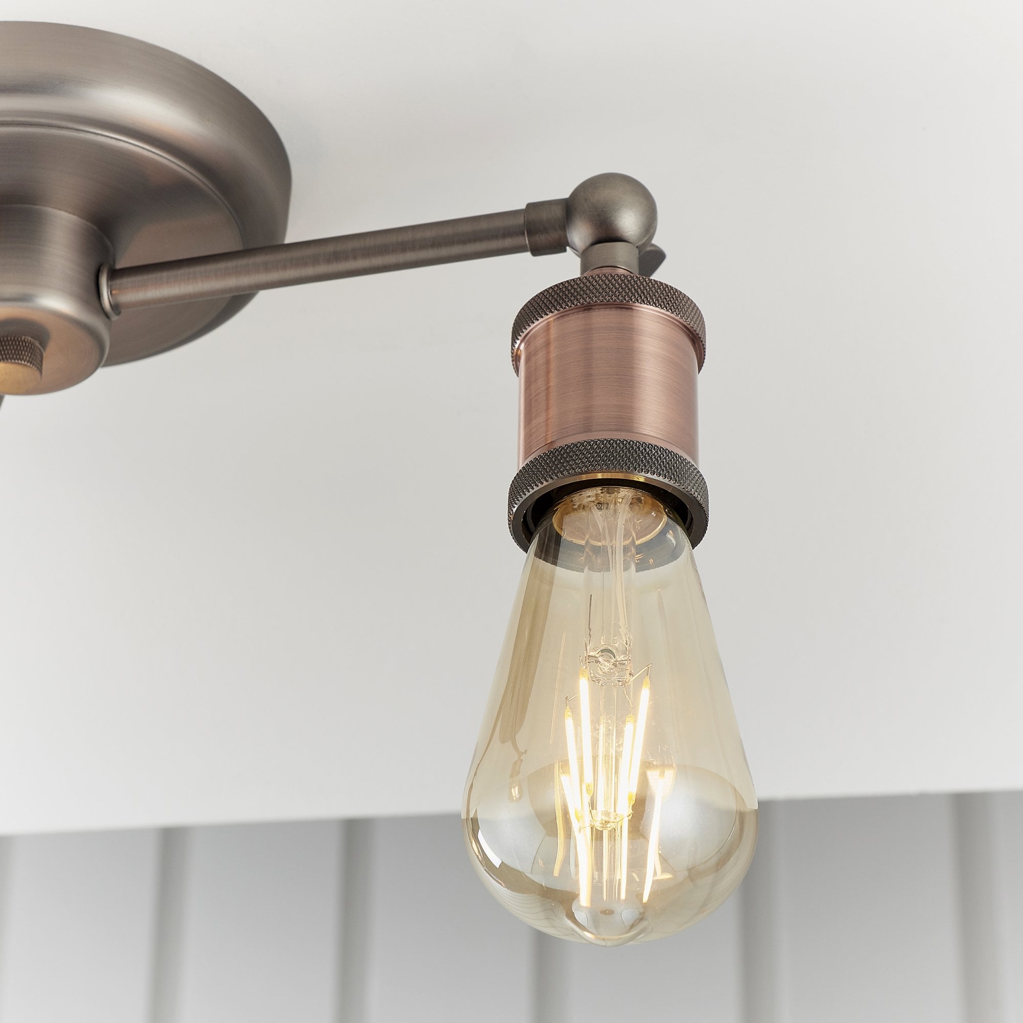 Endon Hal 3 Light Semi Flush Fitting - Aged Pewter & Aged Copper Plate