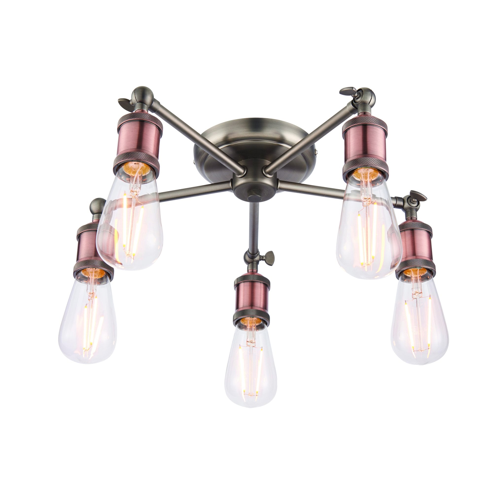 Endon Hal 5 Light Semi Flush Fitting - Aged Pewter & Aged Copper Plate