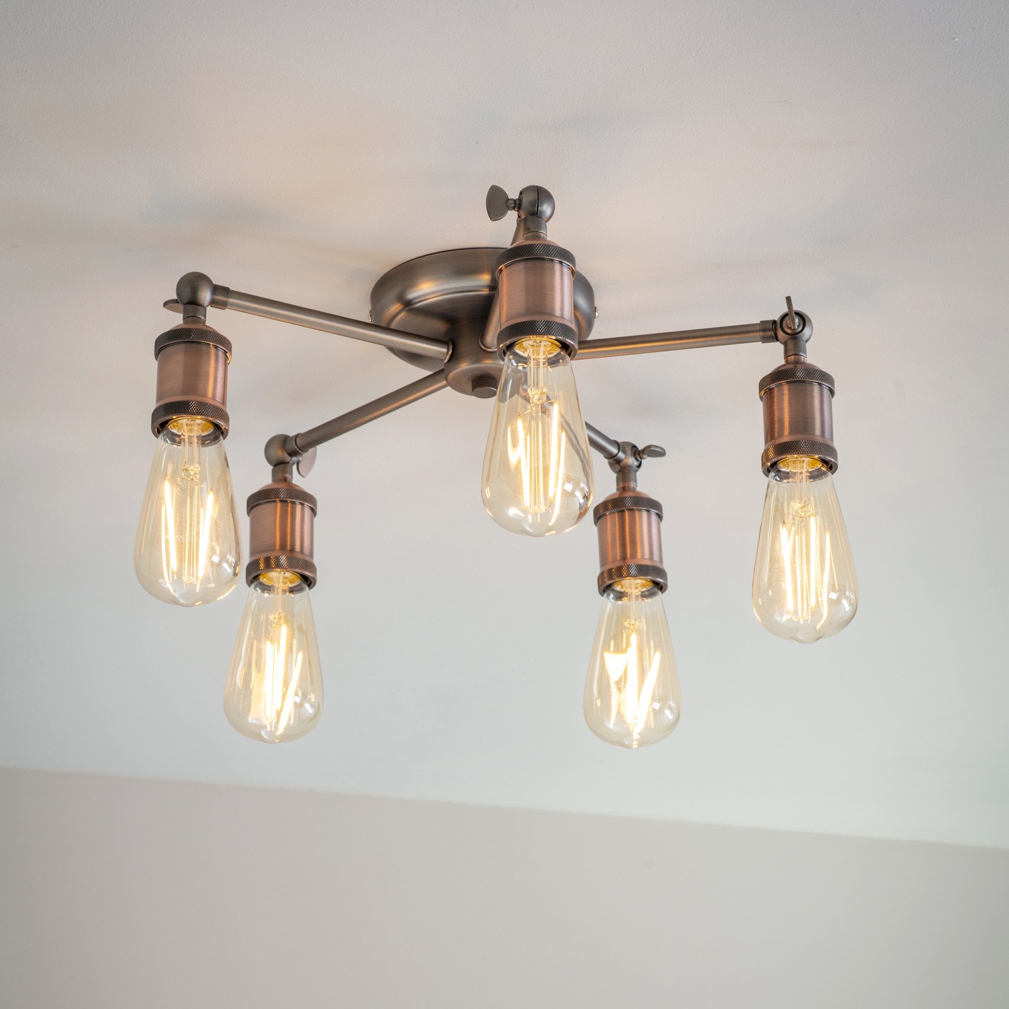 Endon Hal 5 Light Semi Flush Fitting - Aged Pewter & Aged Copper Plate