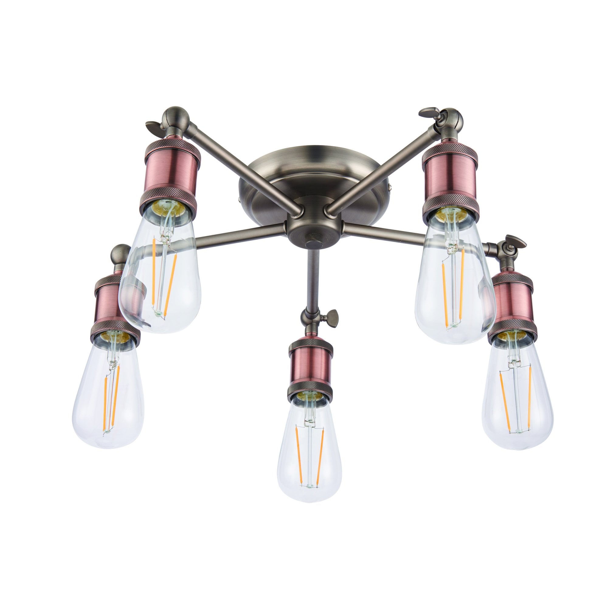 Endon Hal 5 Light Semi Flush Fitting - Aged Pewter & Aged Copper Plate