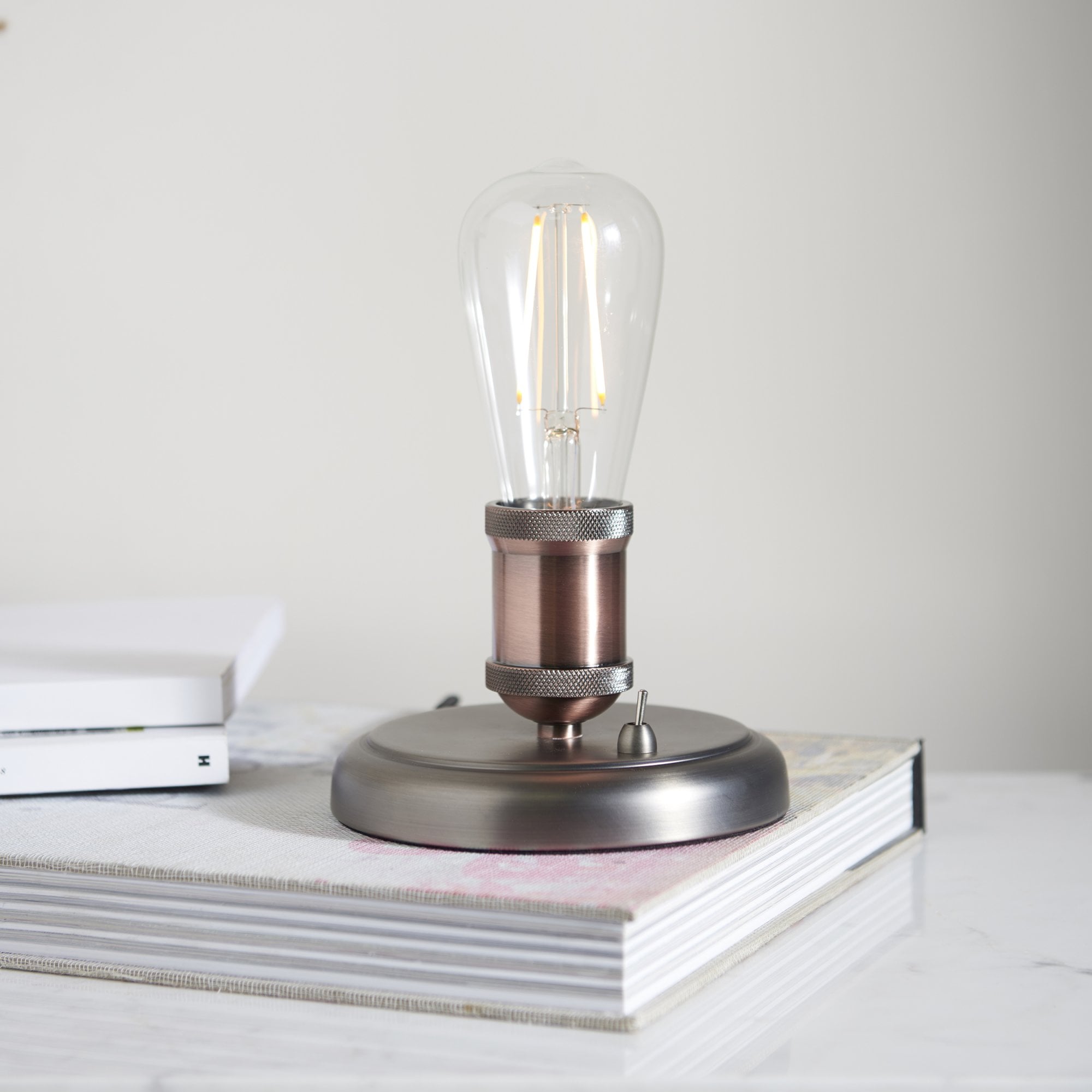 Endon Hal Single Light Table Lamp - Aged Pewter & Aged Copper Plate