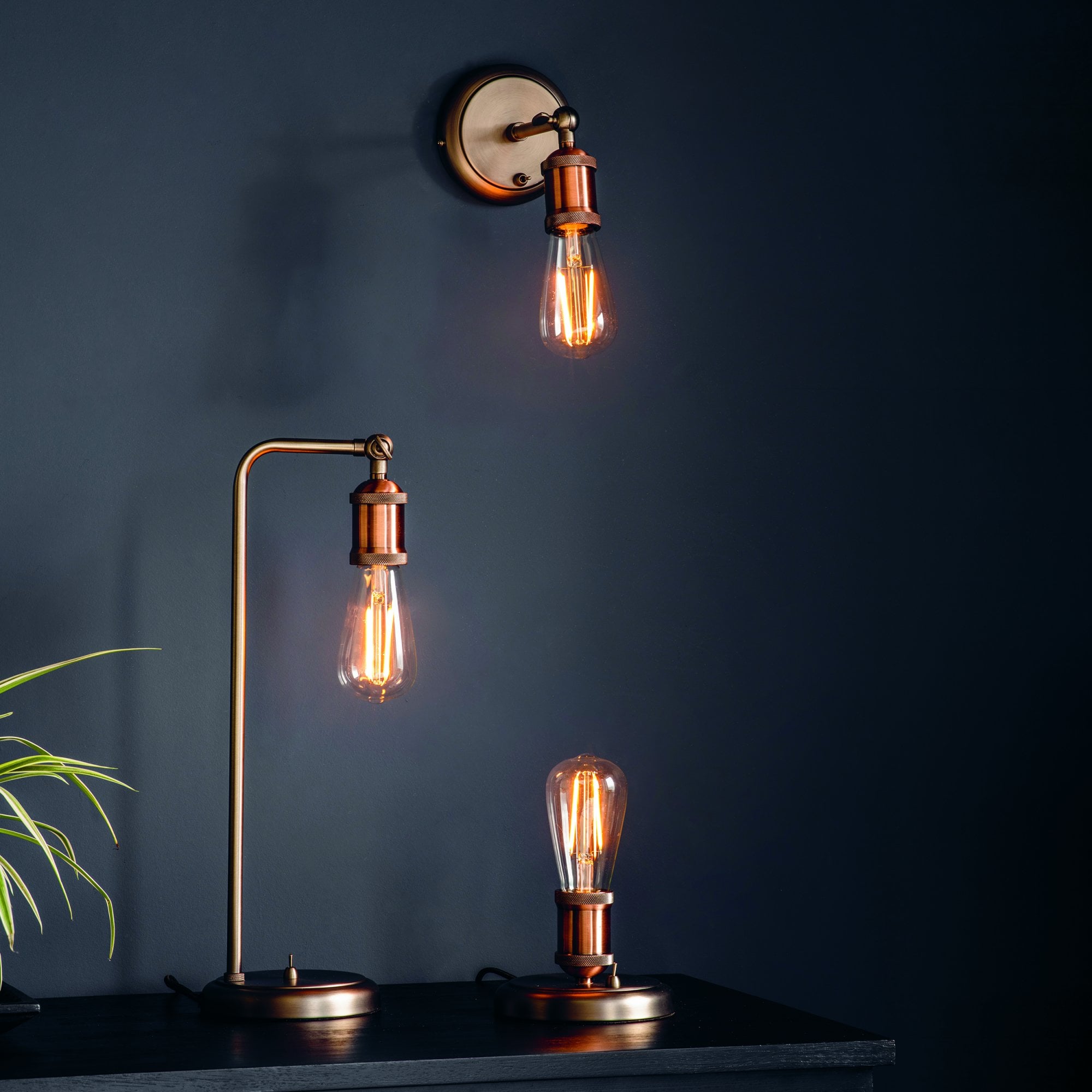 Endon Hal Single Light Table Lamp - Aged Pewter & Aged Copper Plate