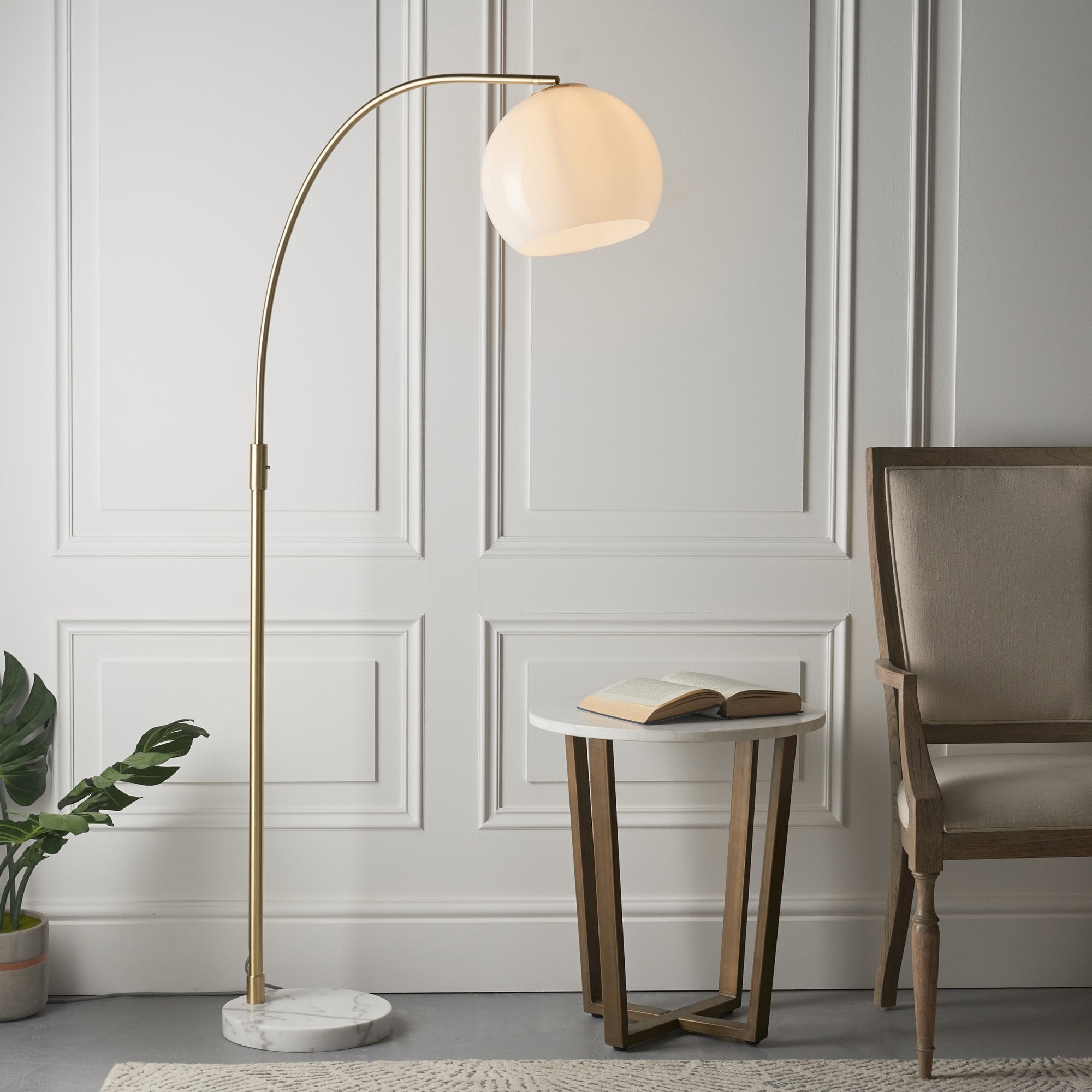 Endon Otto Floor Lamp - White/Grey & Silver Marble Base