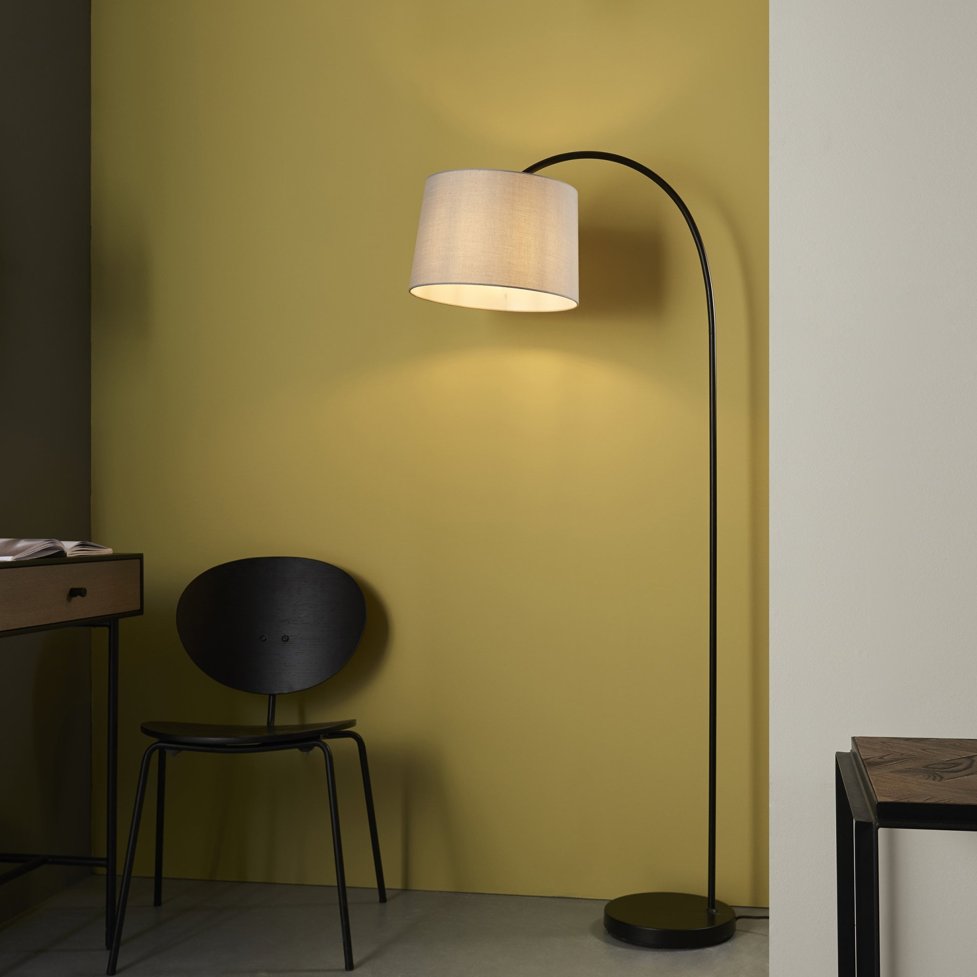 Endon Carlson Single Light Floor Lamp - Matt Black & Light Grey & Silver Fabric