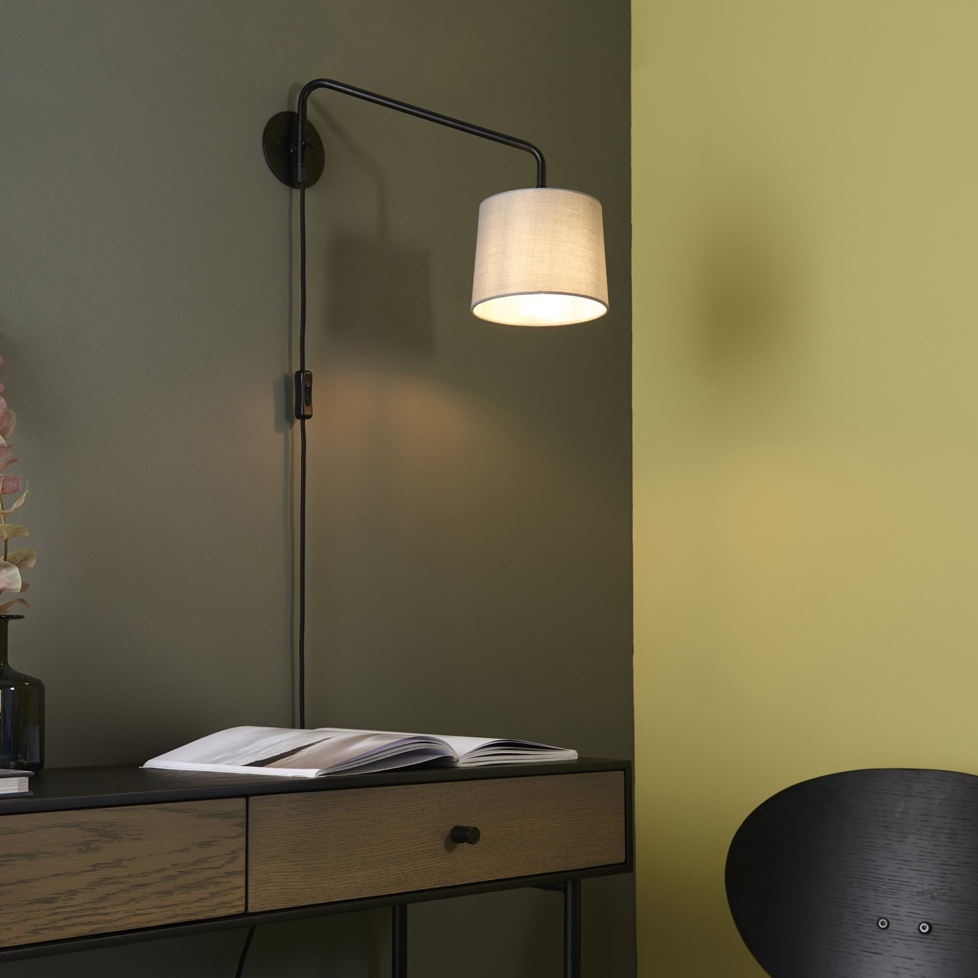 Endon Carlson Single Light Wall Light Small - Matt Black & Light Grey & Silver Fabric