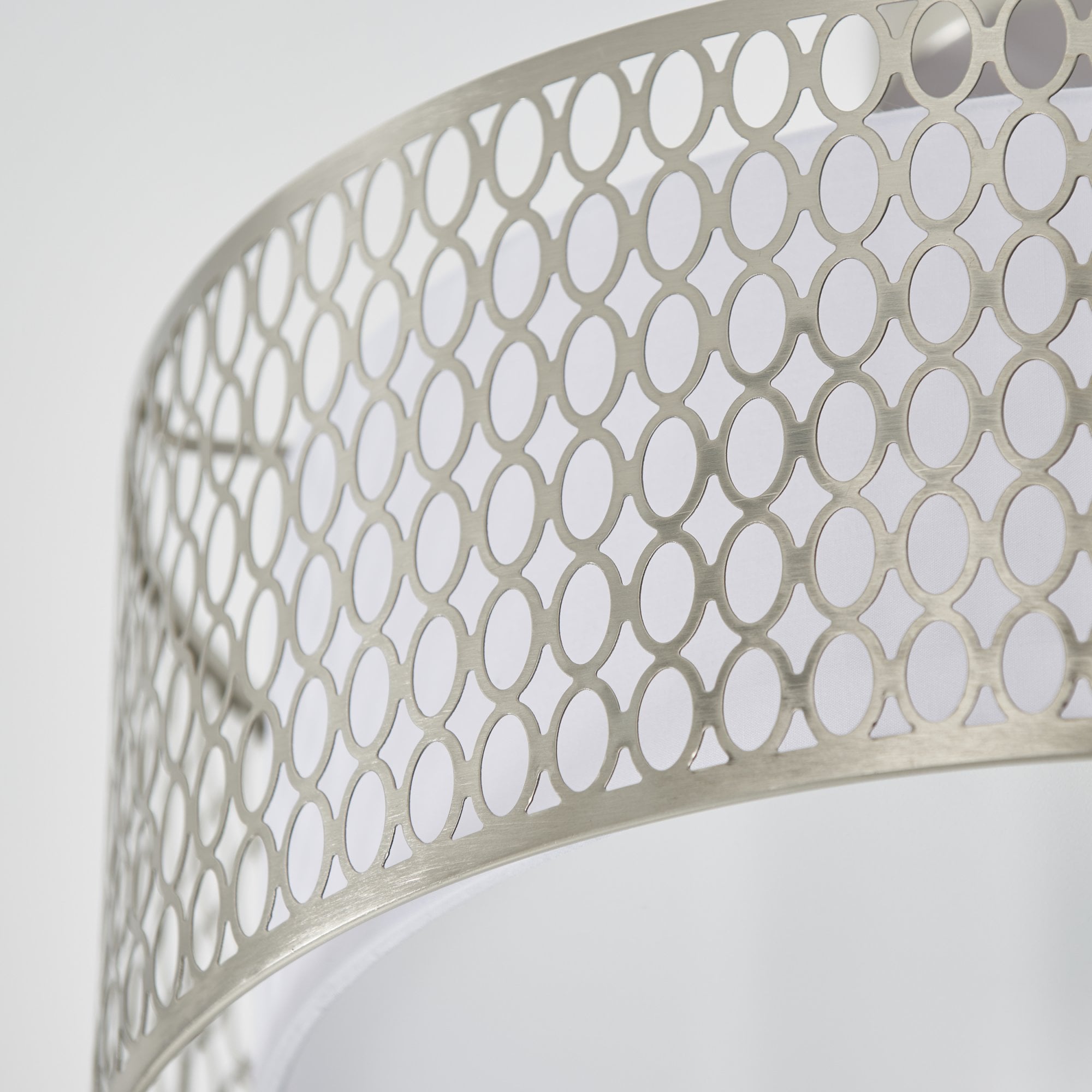 Endon Cordero 3 Light Flush Fitting - Satin Nickel Plate & White Fabric