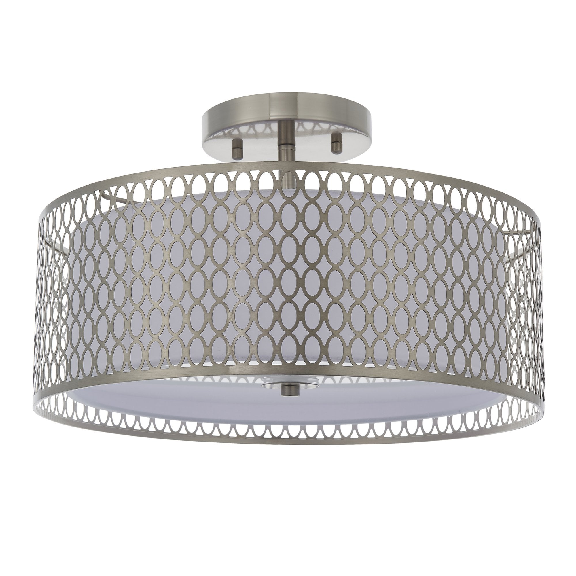 Endon Cordero 3 Light Flush Fitting - Satin Nickel Plate & White Fabric