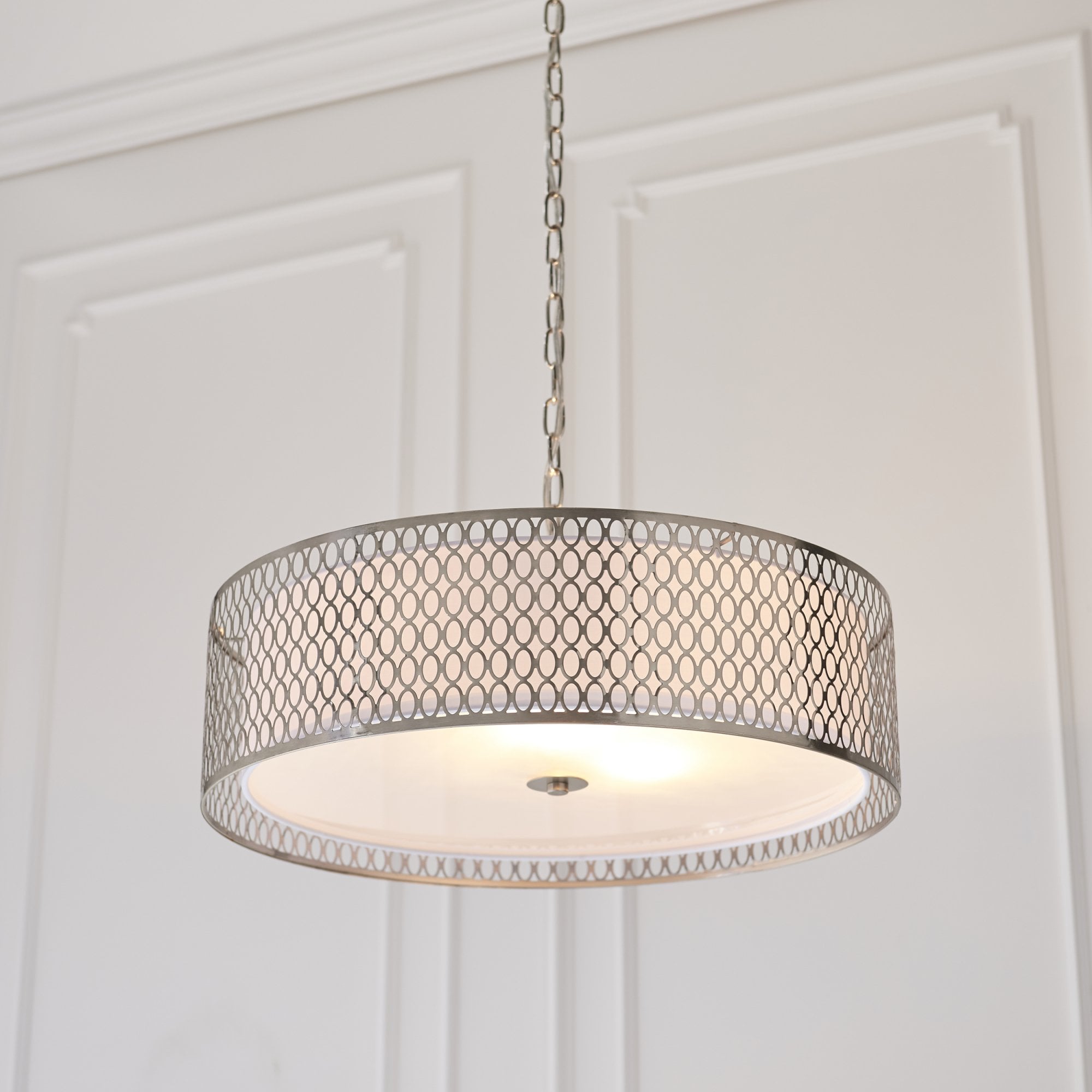 Endon Cordero 3 Light Pendant - Satin Nickel Plate & White Fabric