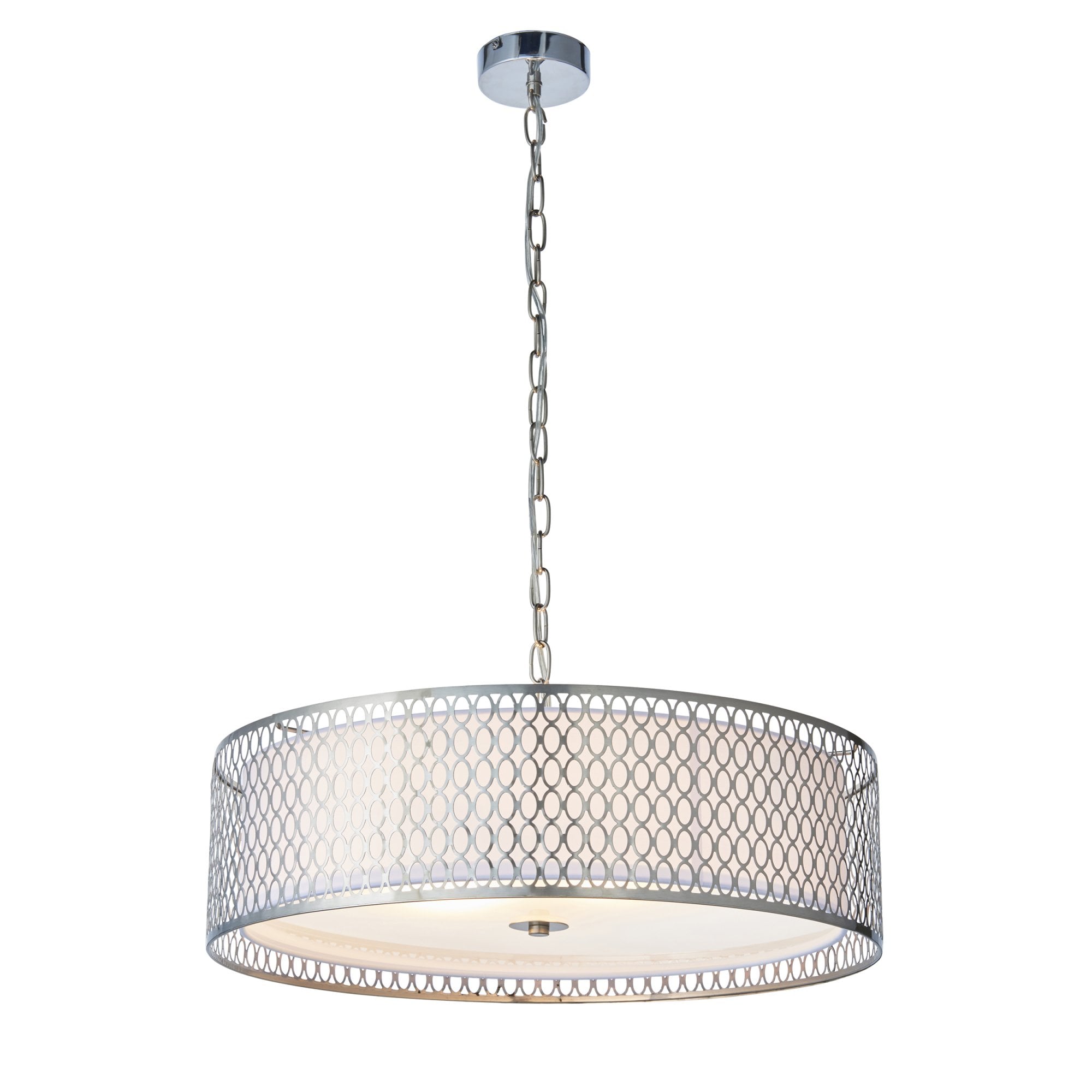 Endon Cordero 3 Light Pendant - Satin Nickel Plate & White Fabric