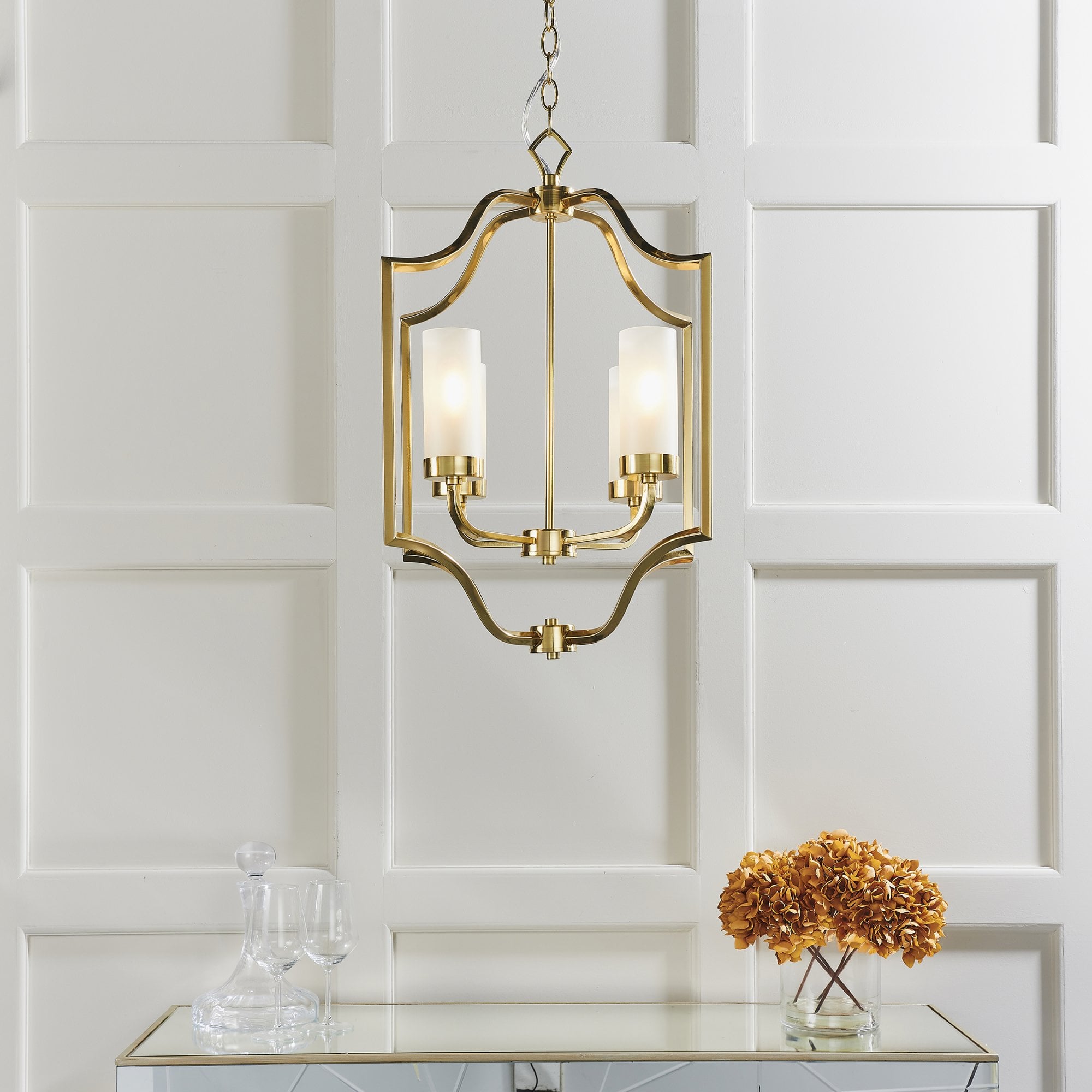 Endon Edrea 4 Light Pendant - Satin Brass Plate & Frosted Glass