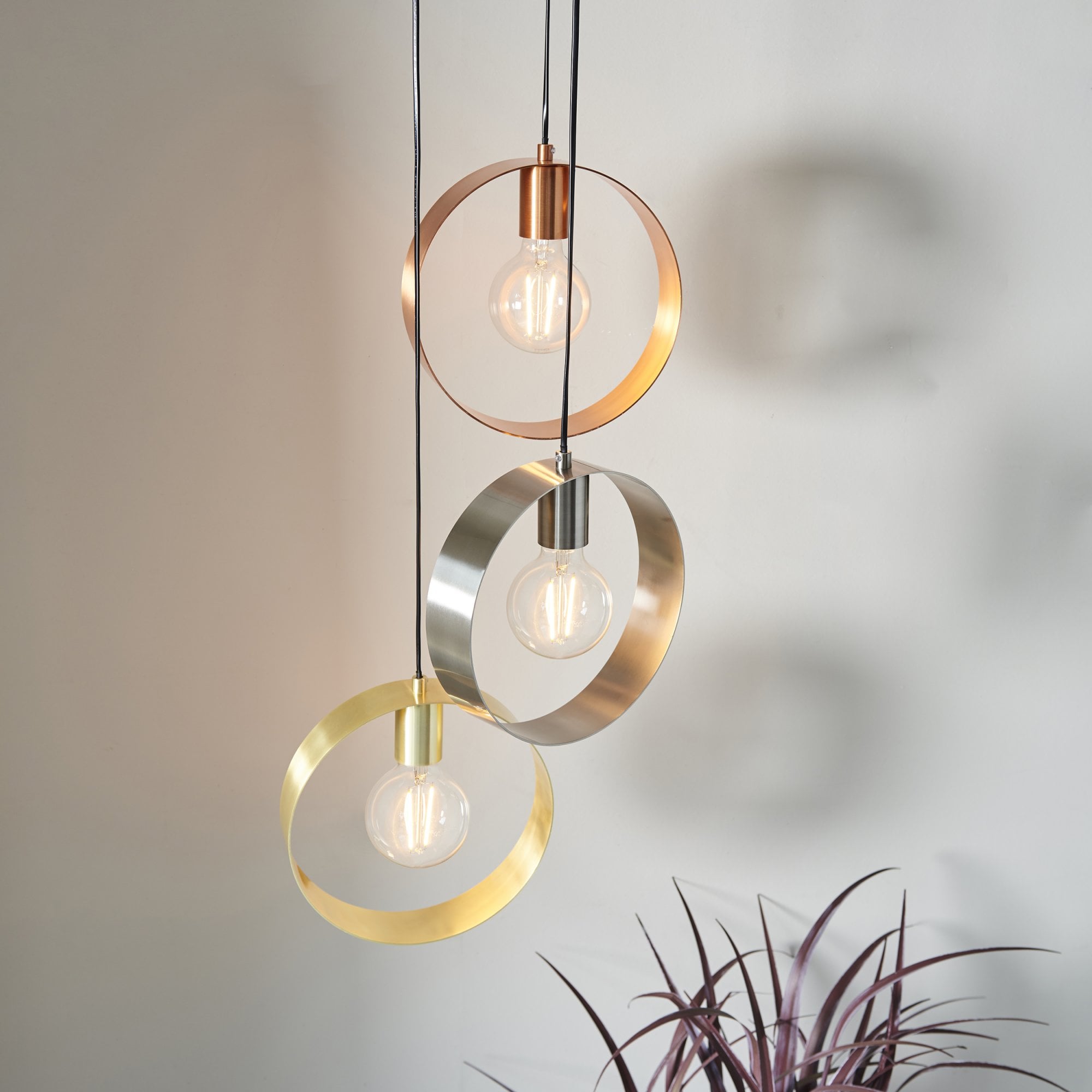 Endon Hoop 3 Light Pendant - Satin Brass & Brushed Nickel Plate