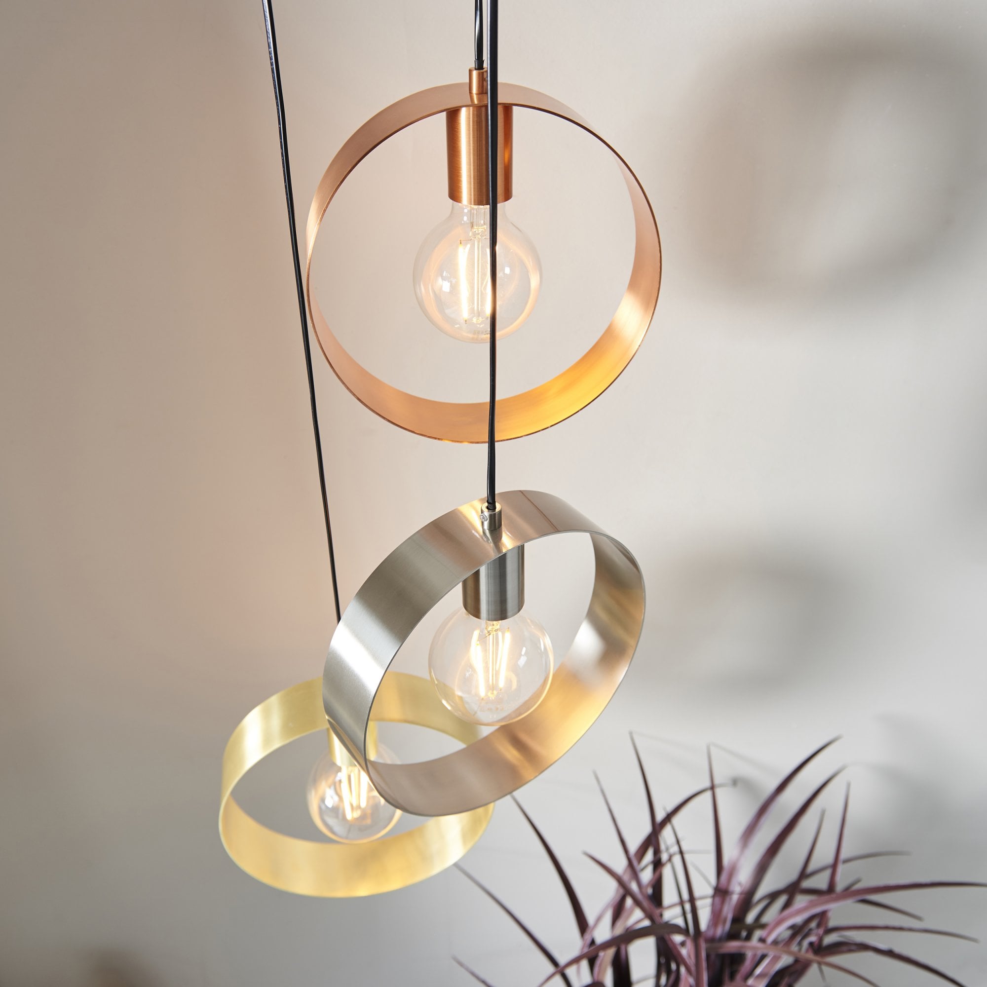 Endon Hoop 3 Light Pendant - Satin Brass & Brushed Nickel Plate