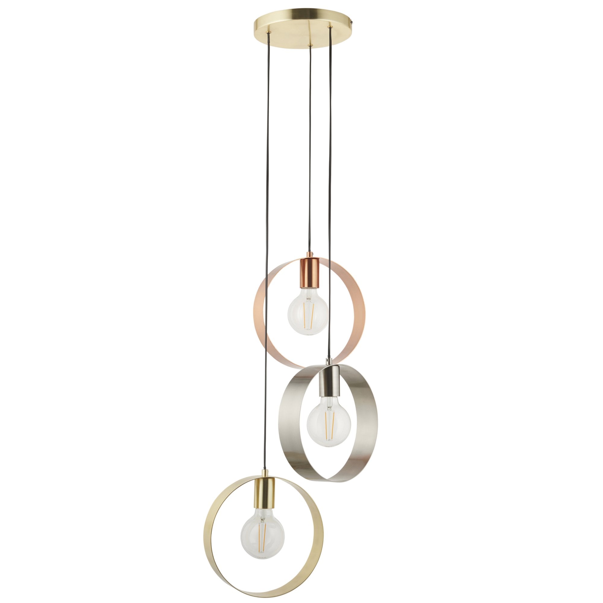 Endon Hoop 3 Light Pendant - Satin Brass & Brushed Nickel Plate