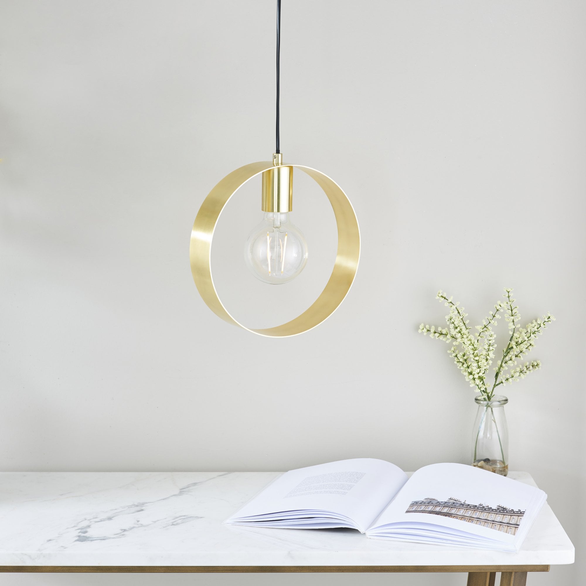 Endon Hoop Single Light Pendant - Satin Brass Plate