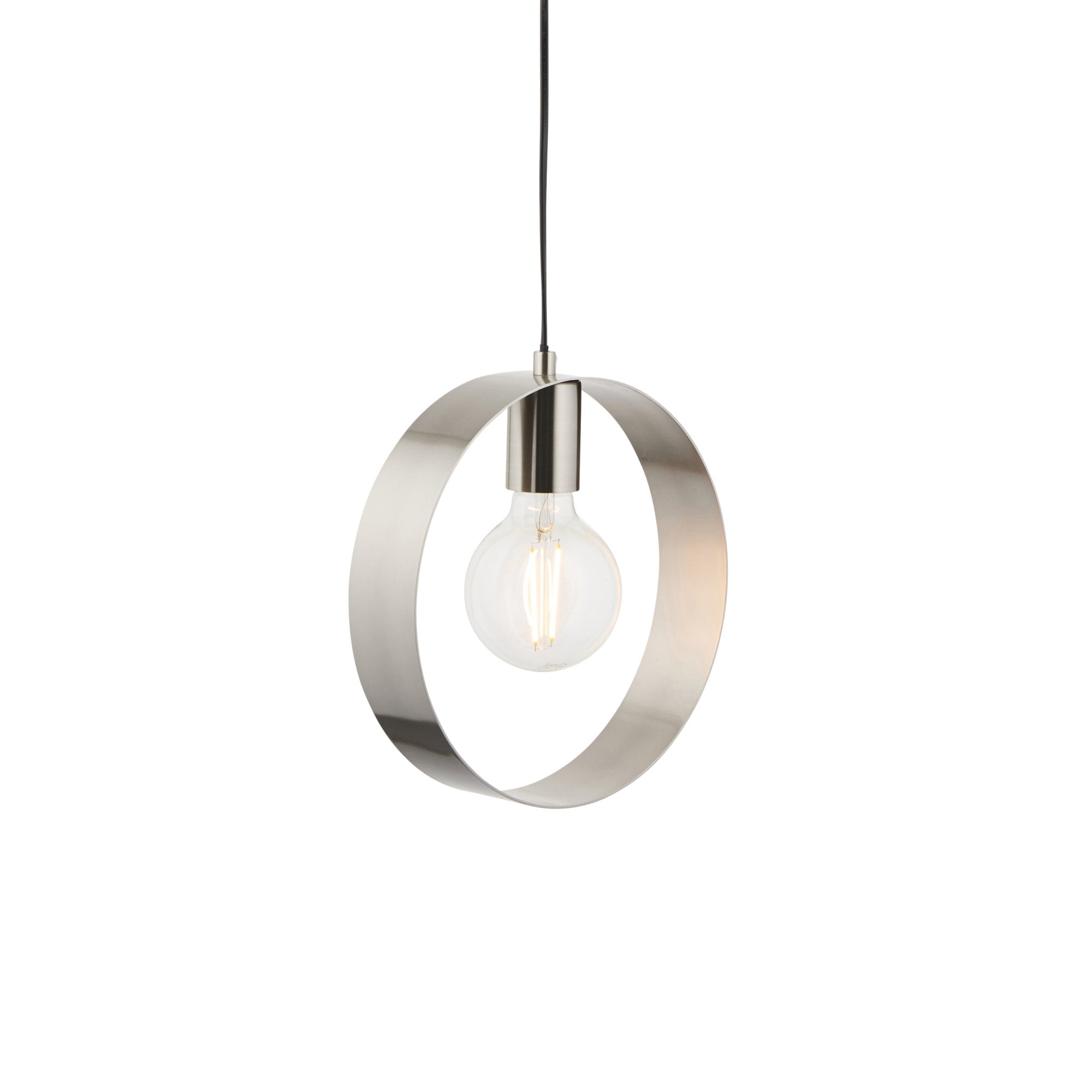 Endon Hoop Single Light Pendant - Brushed Nickel Plate