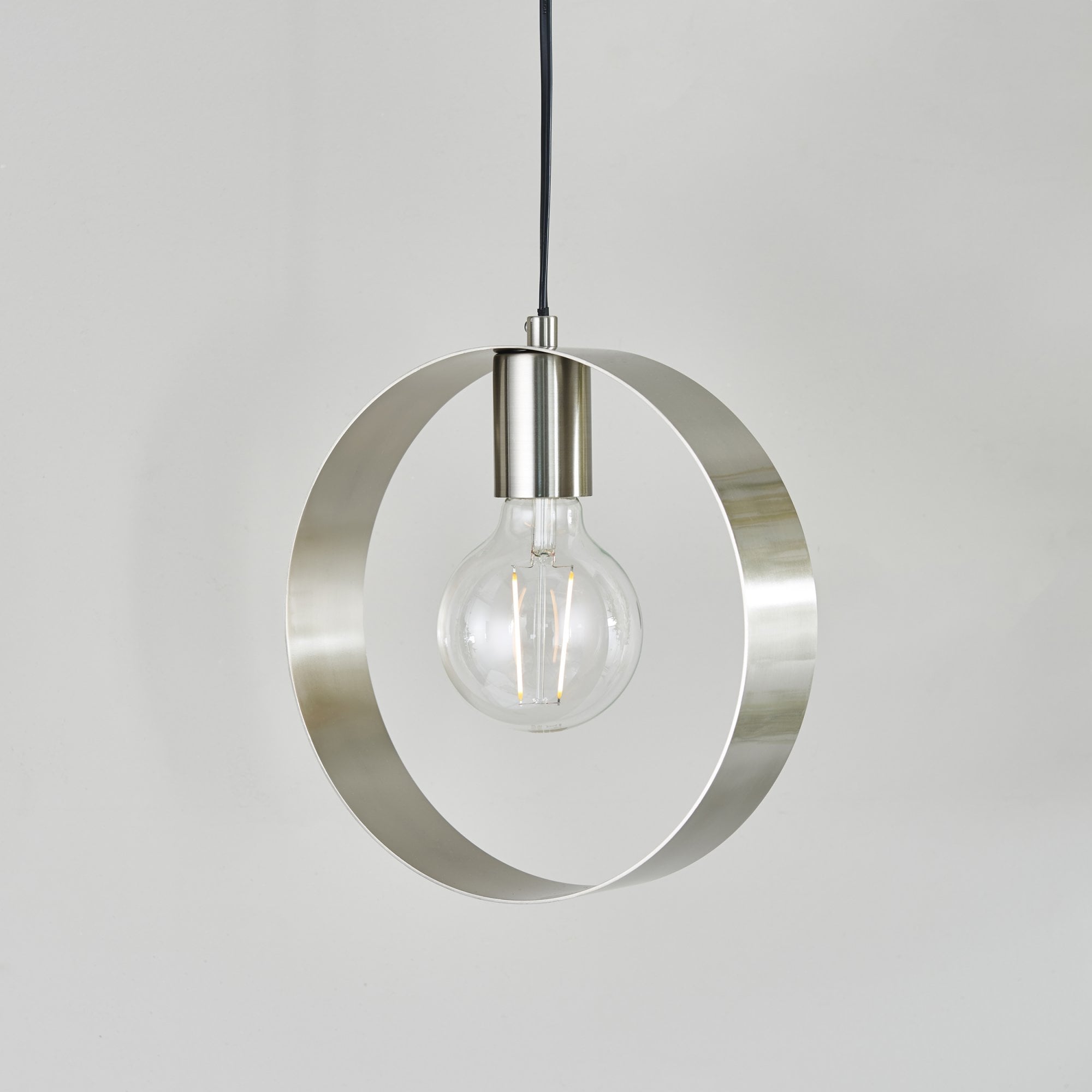 Endon Hoop Single Light Pendant - Brushed Nickel Plate