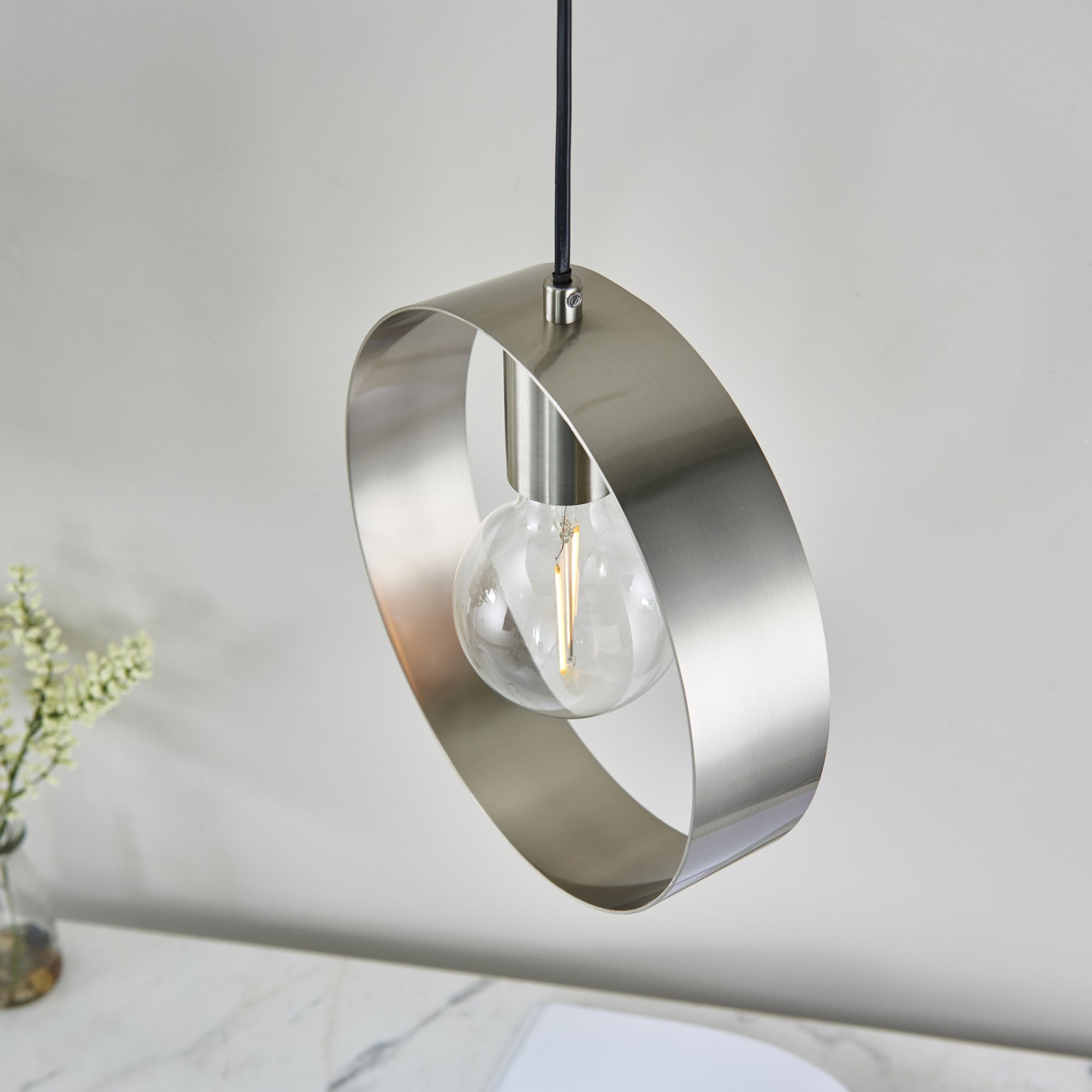 Endon Hoop Single Light Pendant - Brushed Nickel Plate