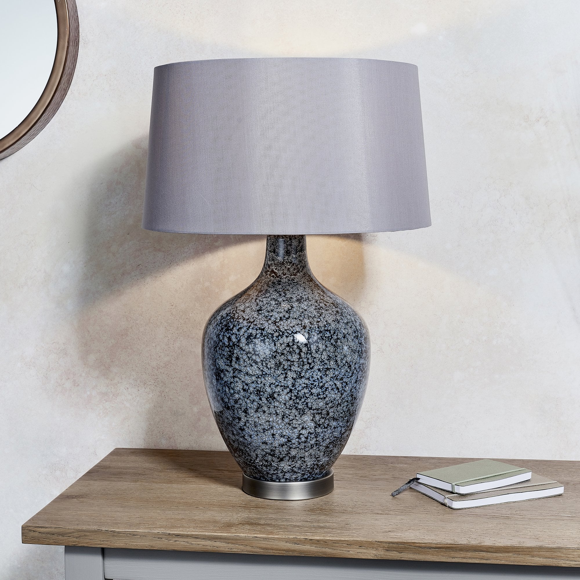 Endon Ilsa Single Light Table Lamp - Grey & Silver Black Painted Glass & Matt Nickel Plate