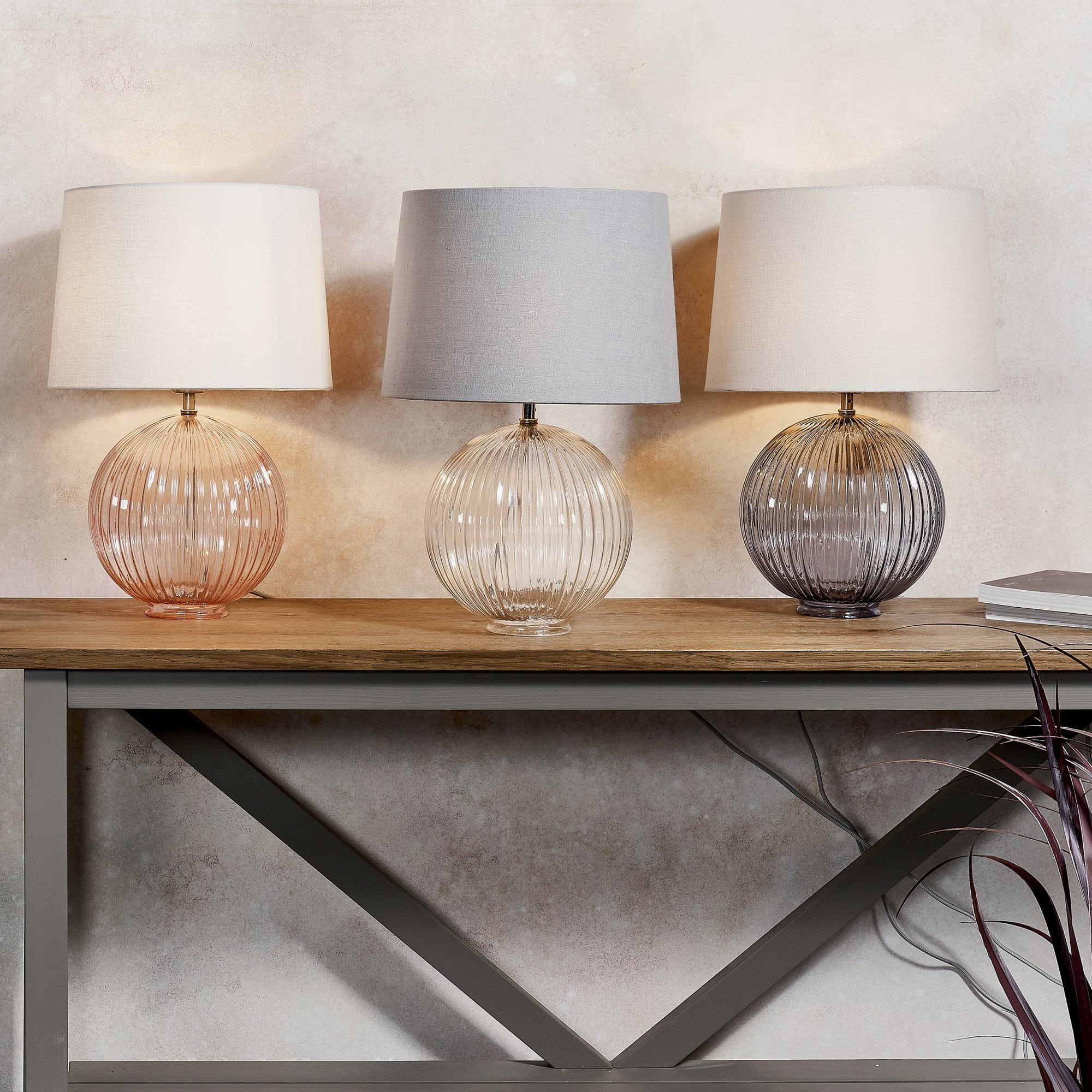 Endon Jemma Single Light Table Lamp Base - Clear Ribbed Glass & Satin Nickel Plate - Base Only