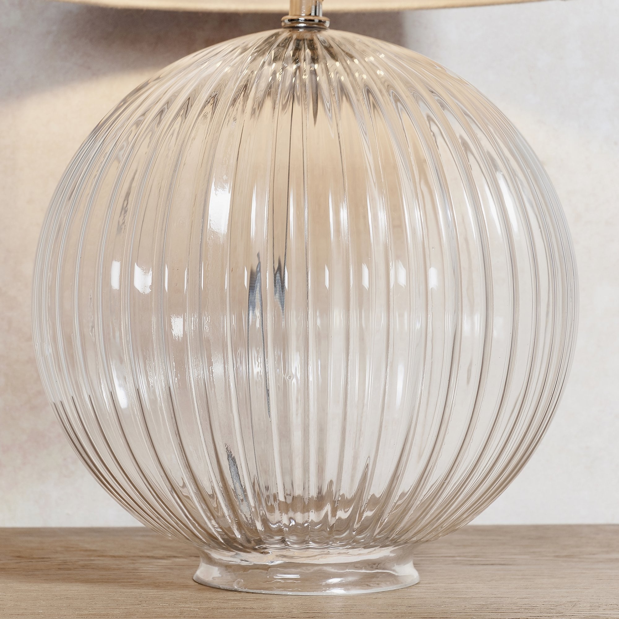 Endon Jemma Single Light Table Lamp Base - Clear Ribbed Glass & Satin Nickel Plate - Base Only