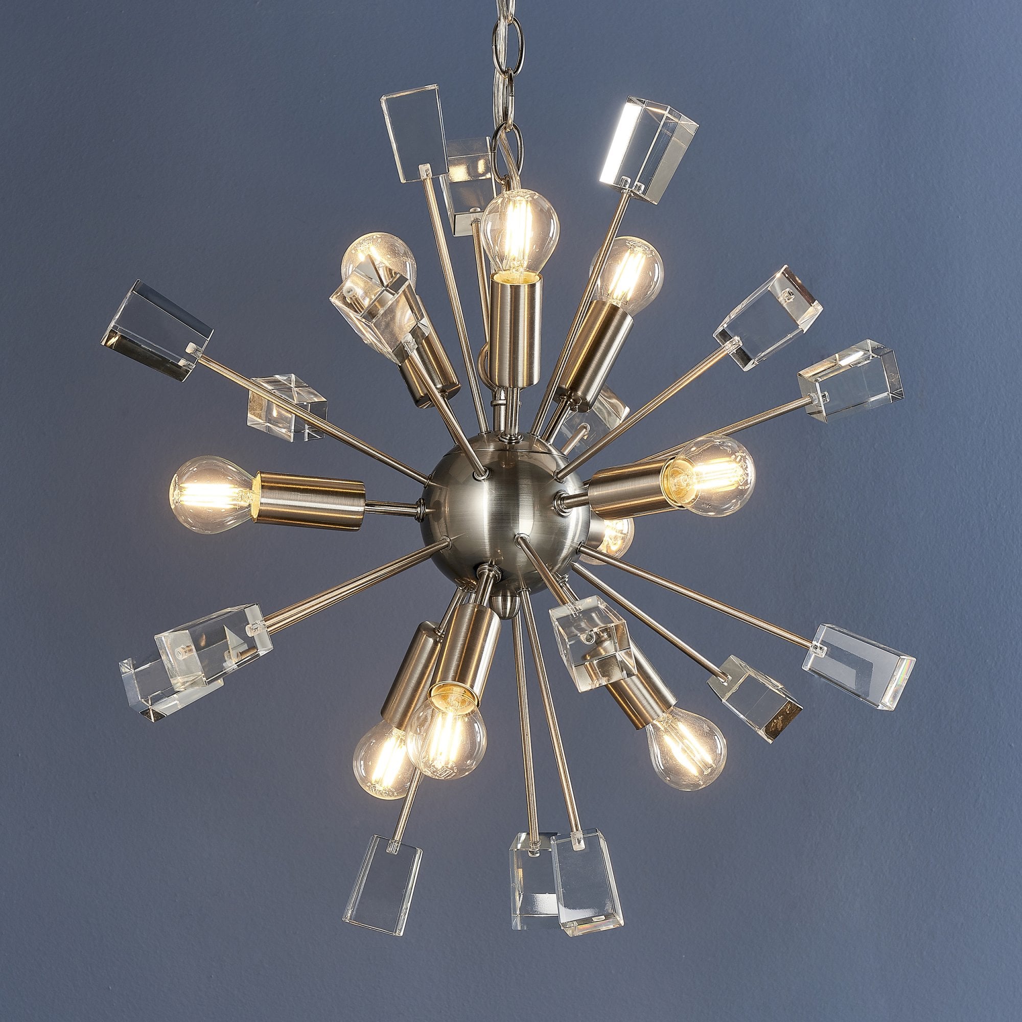 Endon Miro 9 Light Pendant - Satin Nickel Plate & Clear Crystal