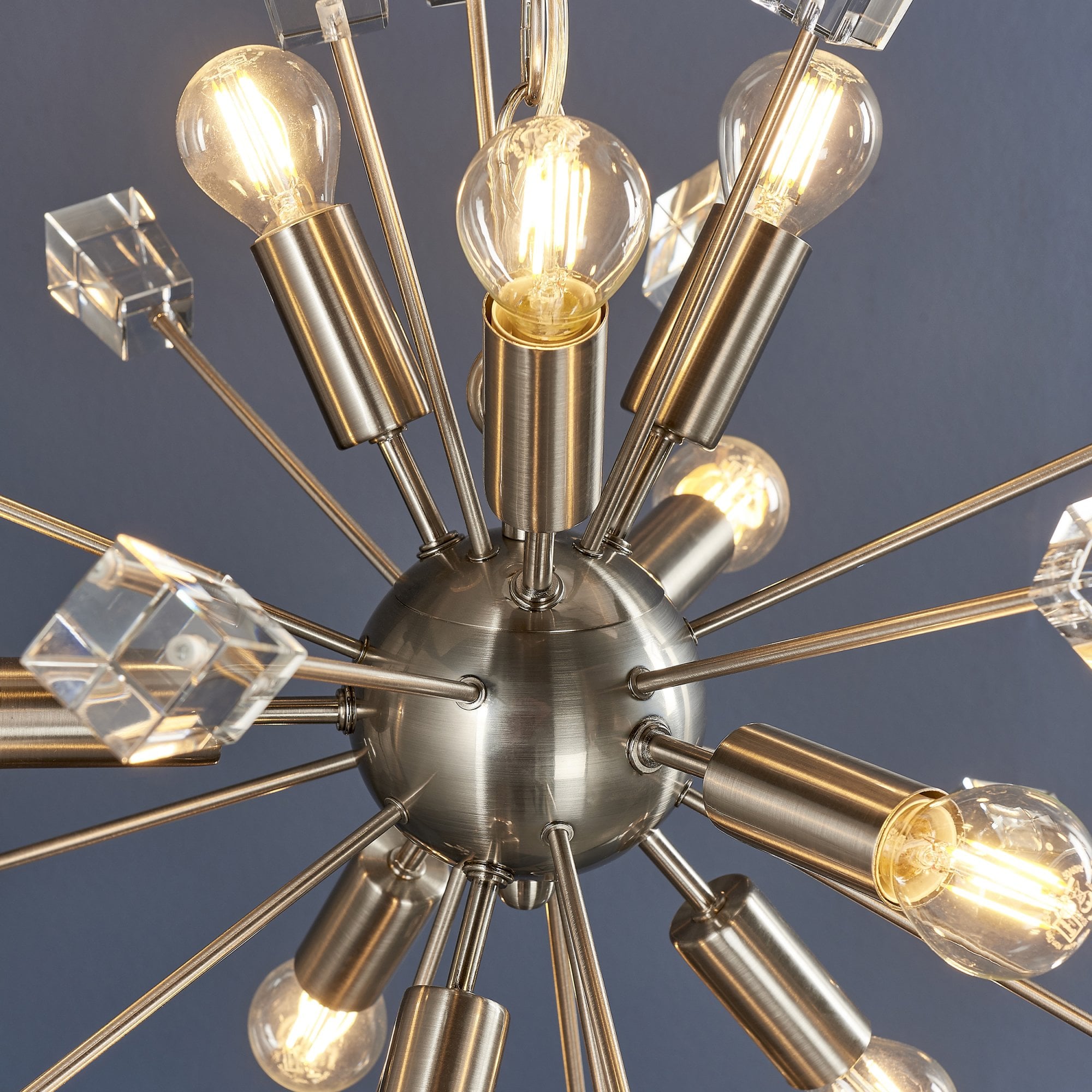 Endon Miro 9 Light Pendant - Satin Nickel Plate & Clear Crystal