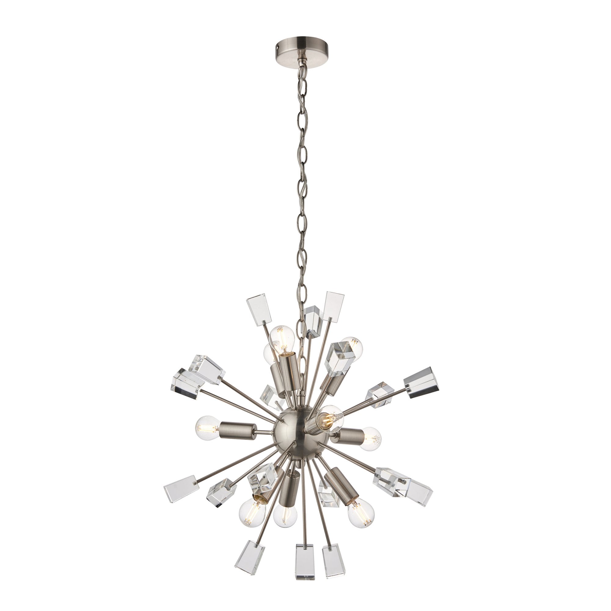 Endon Miro 9 Light Pendant - Satin Nickel Plate & Clear Crystal
