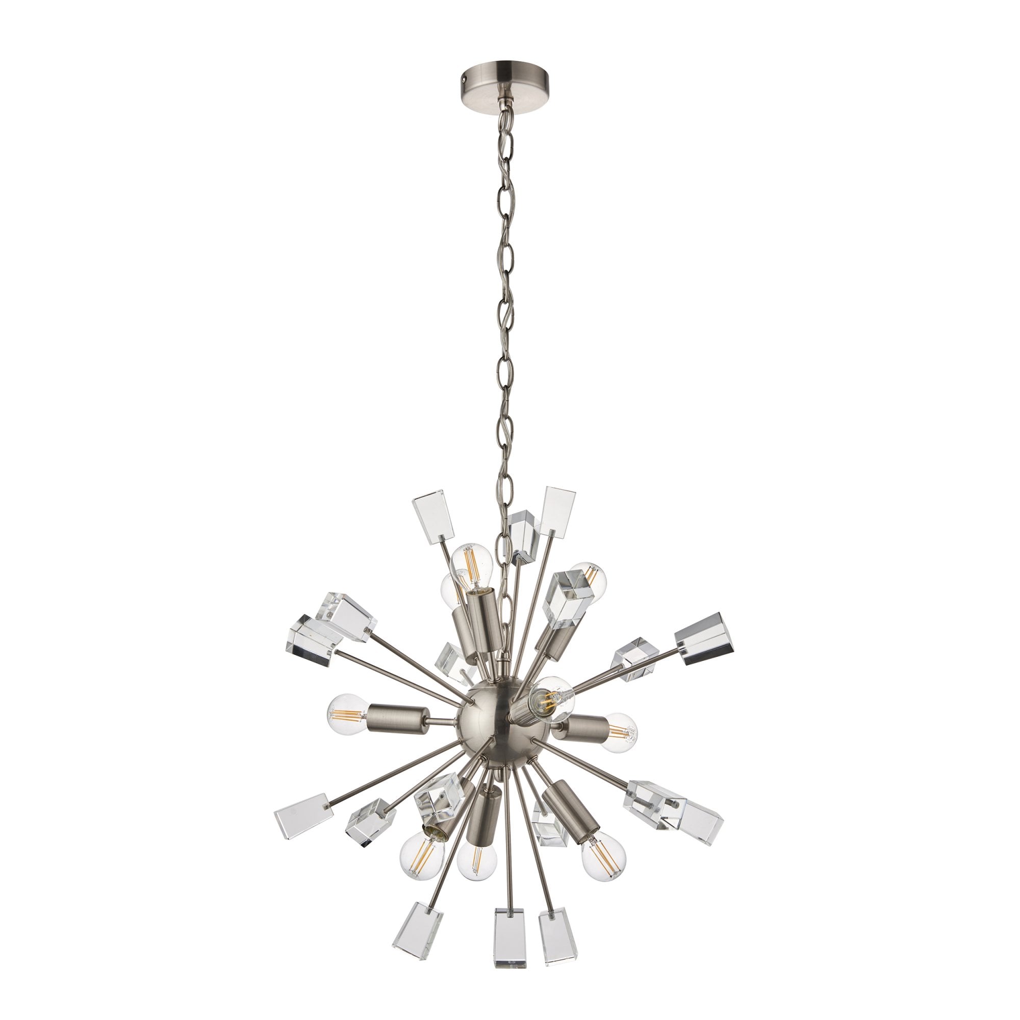Endon Miro 9 Light Pendant - Satin Nickel Plate & Clear Crystal