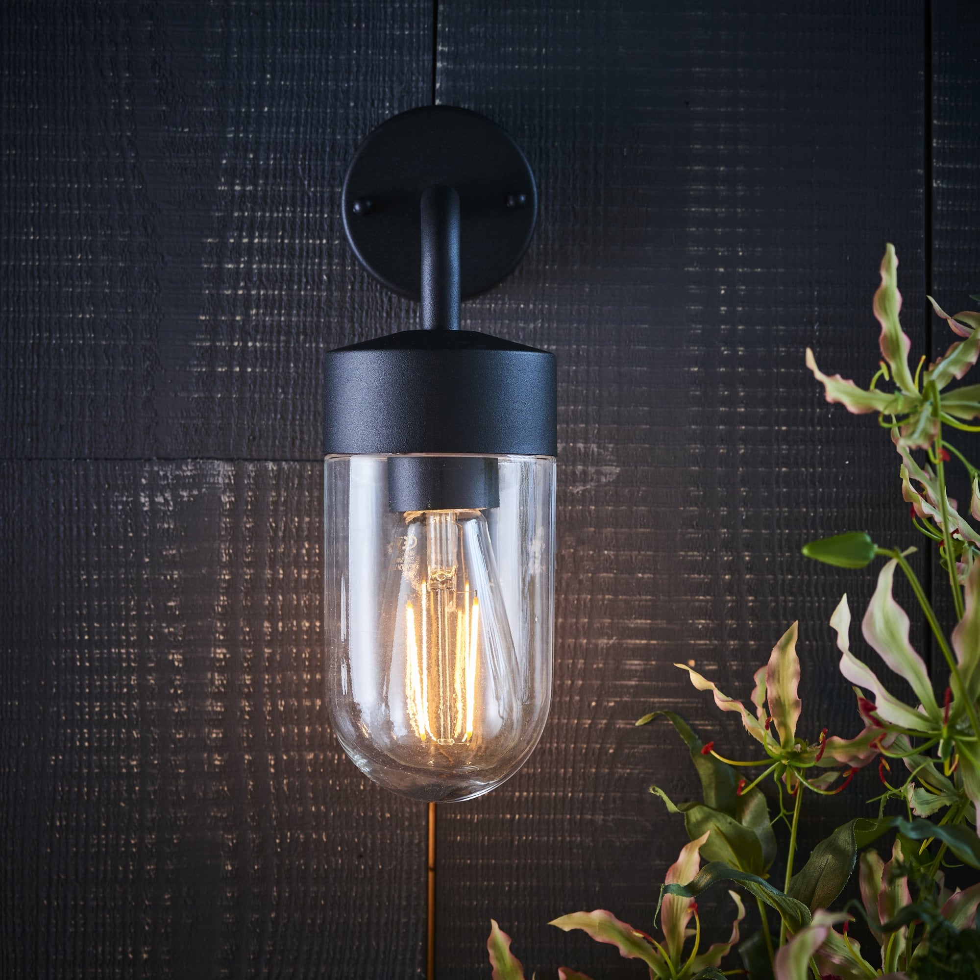 Endon North Single Light Wall Light - Textured Matt Black & Clear Glass