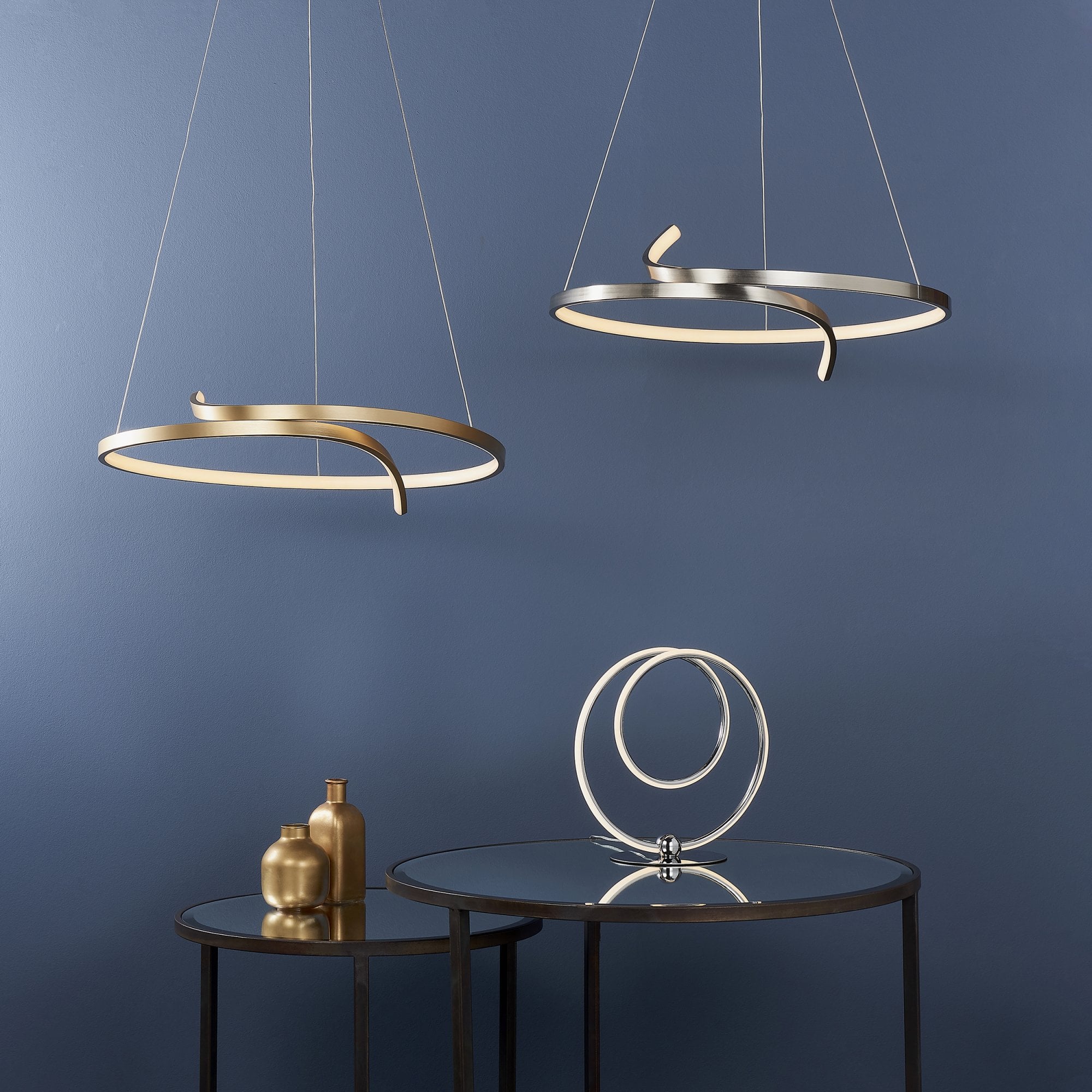 Endon Rafe Single Light Pendant - Brushed Gold Plated Finish & White Silicone