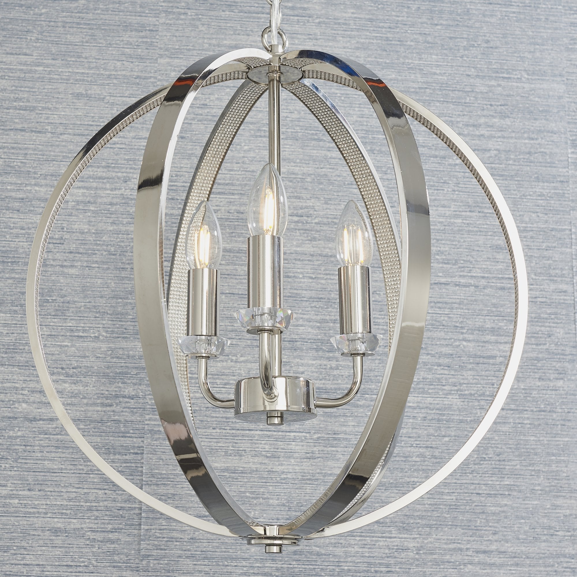 Endon Ritz 3 Light Pendant - Bright Nickel Plate & Clear Faceted Acrylic